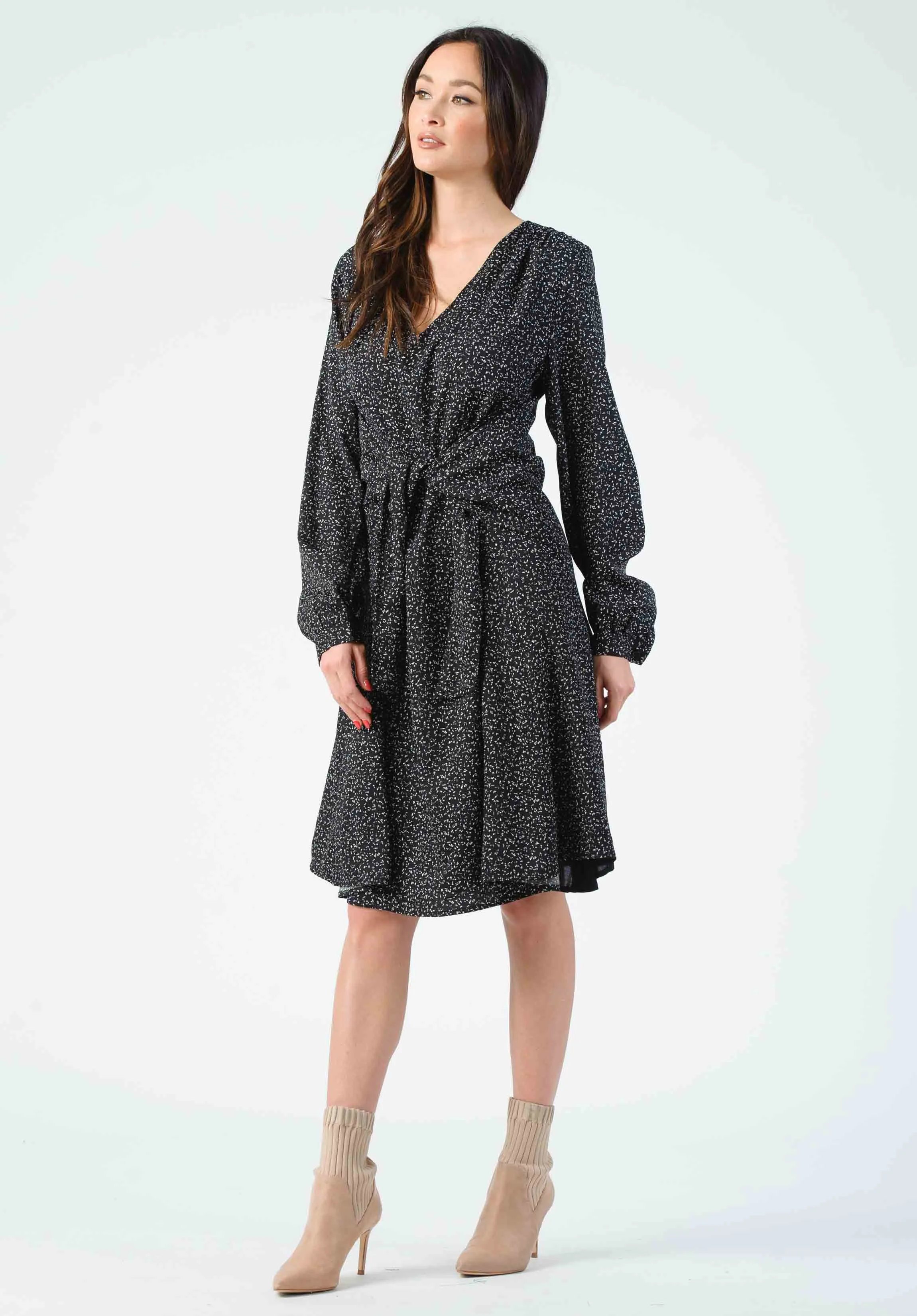 RENE V-NECK DRESS-BW SPECKLE sold by Lucca Couture product image thumbnail 3