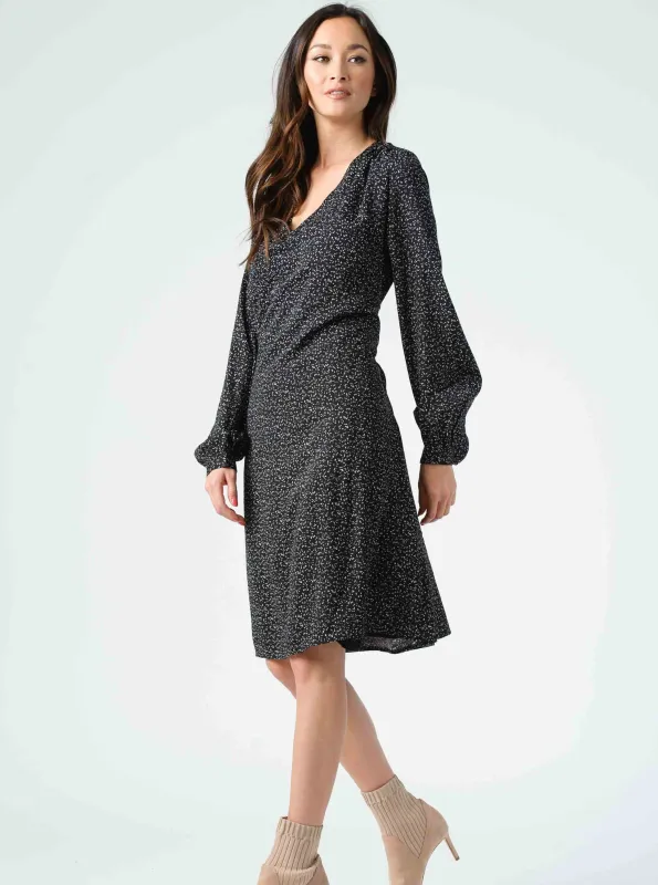 RENE V-NECK DRESS-BW SPECKLE sold by Lucca Couture
