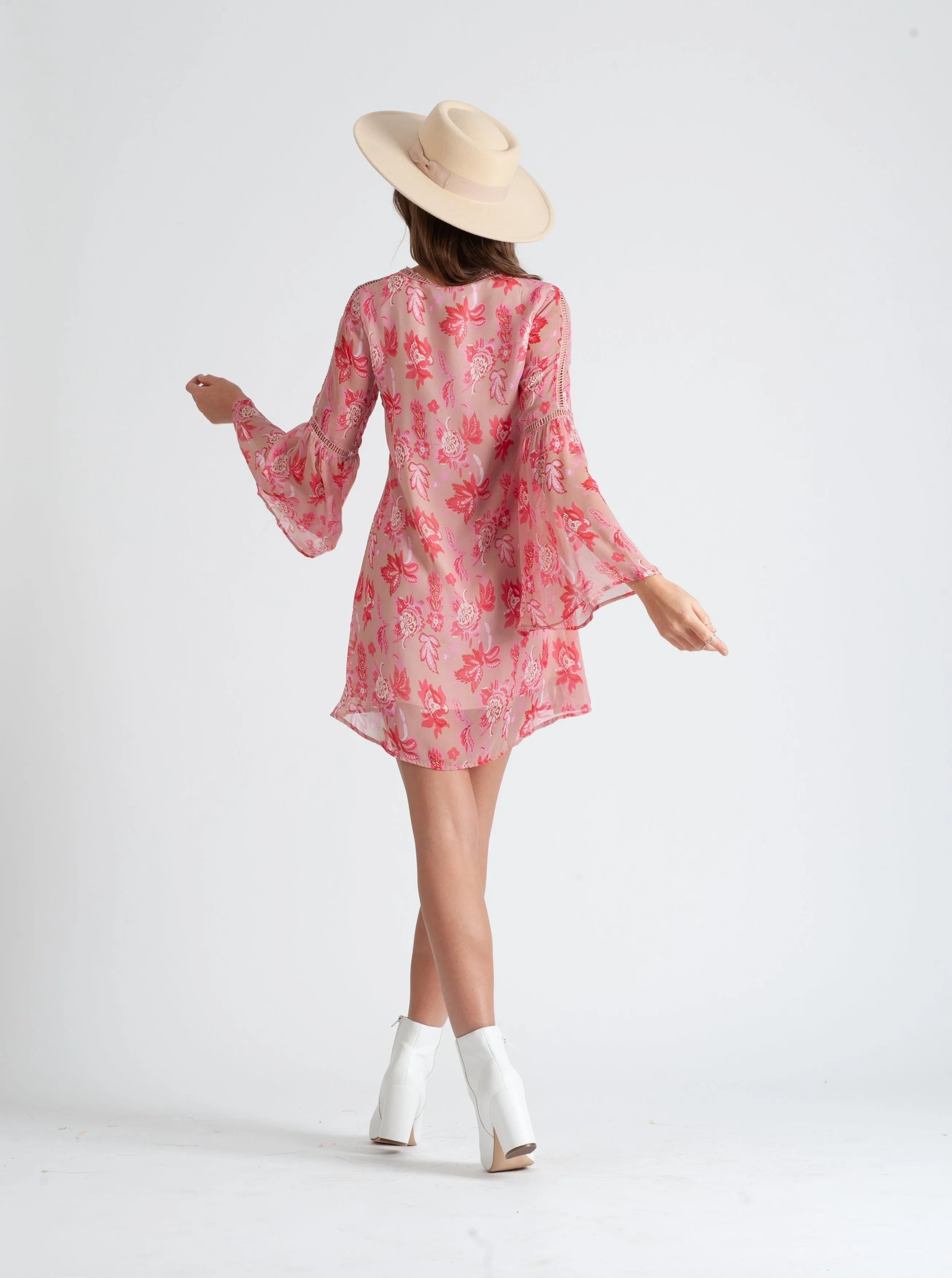JULIE LADDER MINI DRESS-PINK FLORAL sold by Lucca Couture product image thumbnail 2
