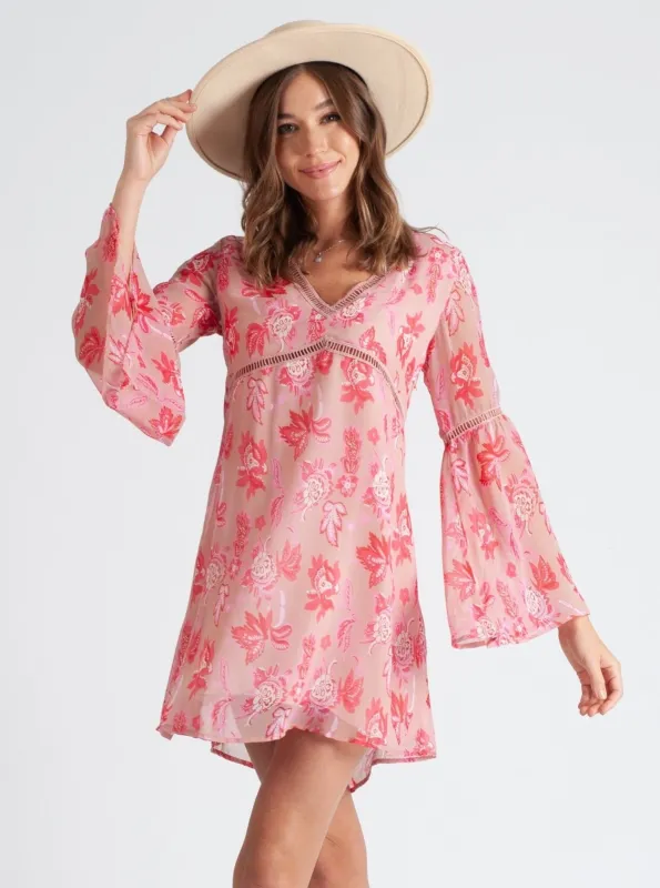 JULIE LADDER MINI DRESS-PINK FLORAL sold by Lucca Couture