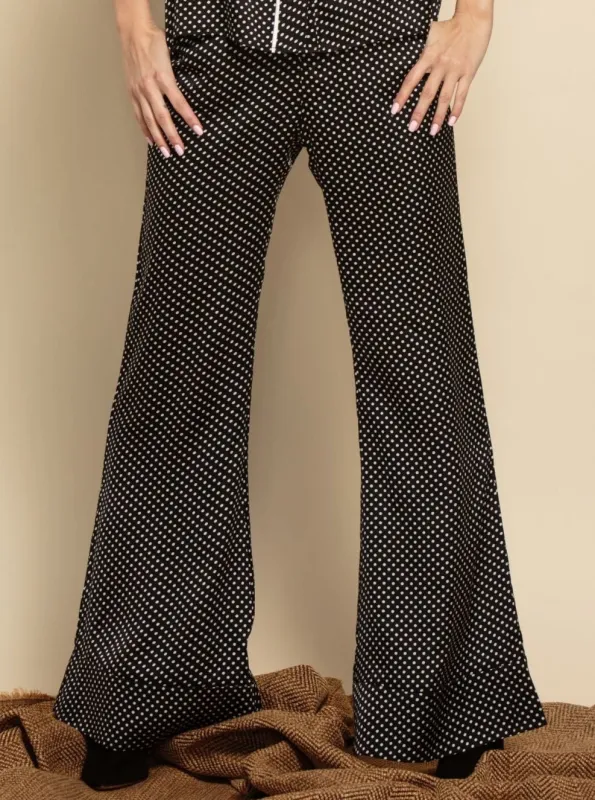 ISLA CONTRAST CUFF PANT-BLACK POLKA DOT sold by Lucca Couture