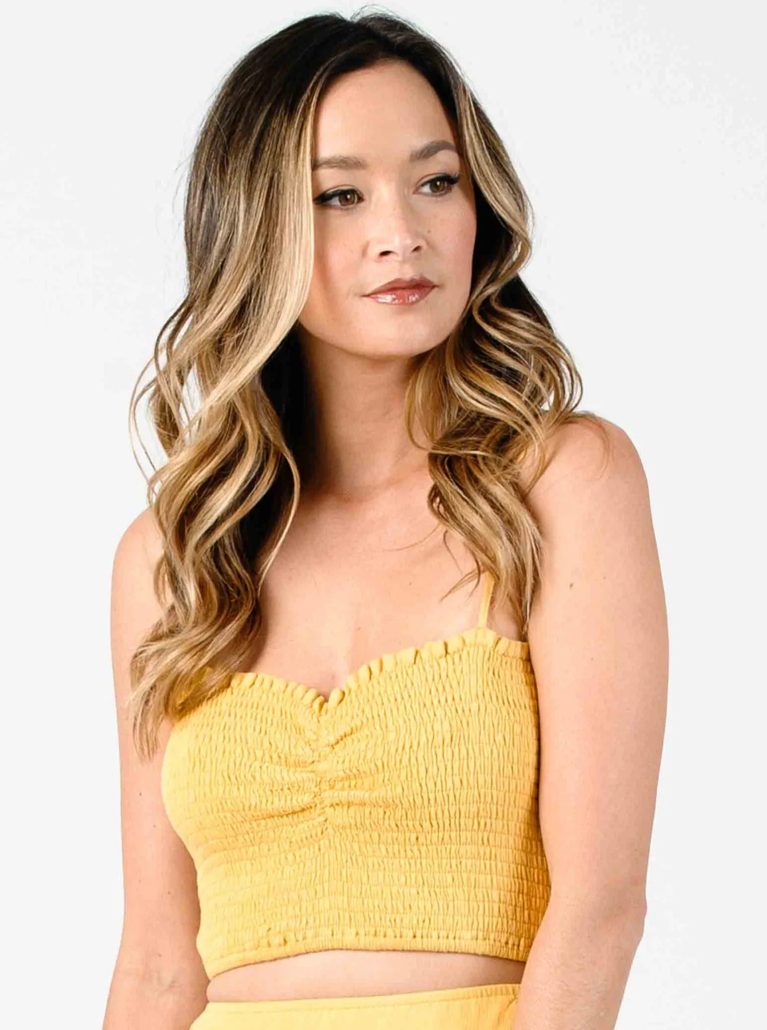 LOLA SMOCKED CROP TOP-SUN sold by Lucca Couture