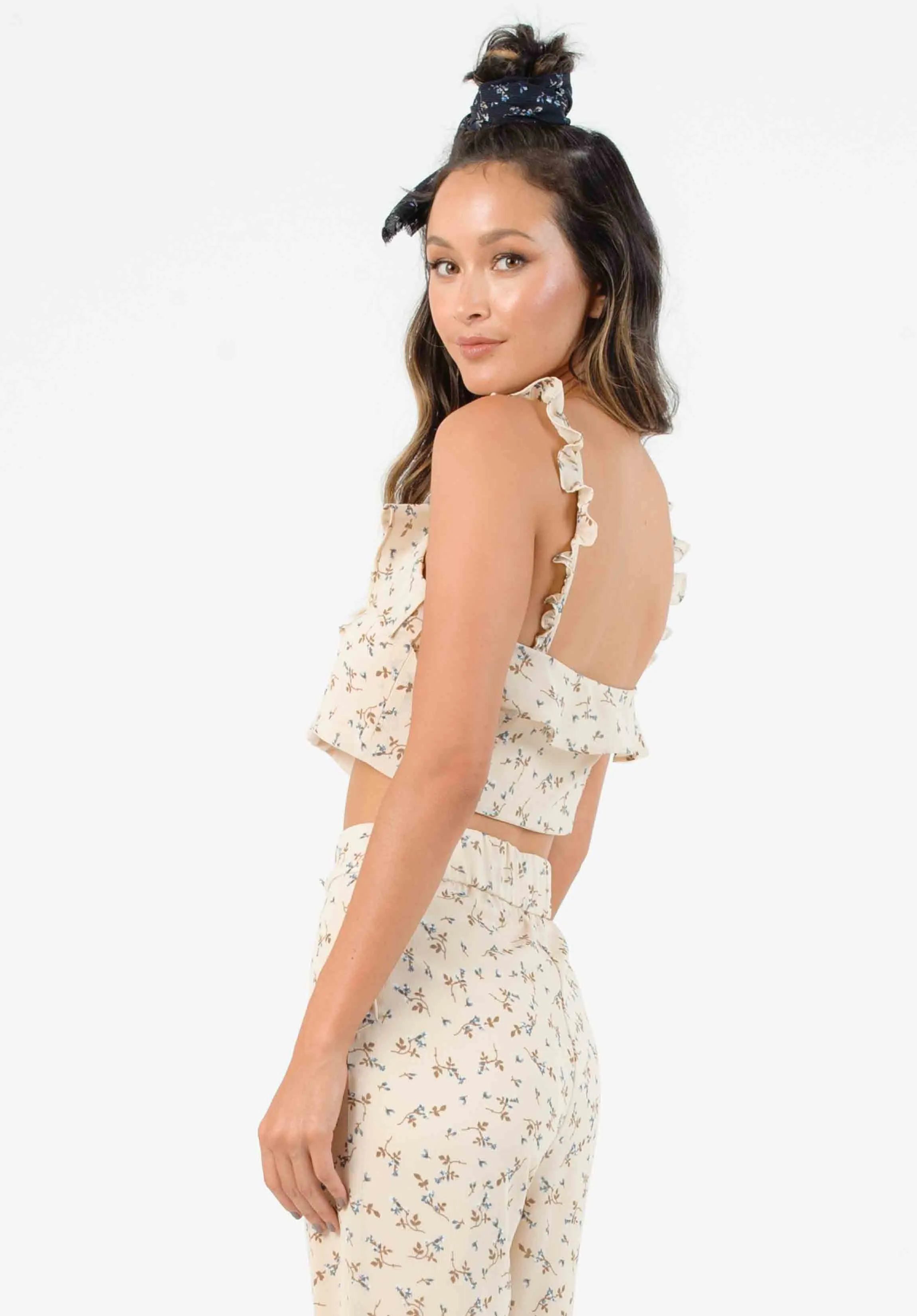 HYGEIA RUFFLE STRAP TOP-TAN MINI FLORAL sold by Lucca Couture product image thumbnail 3