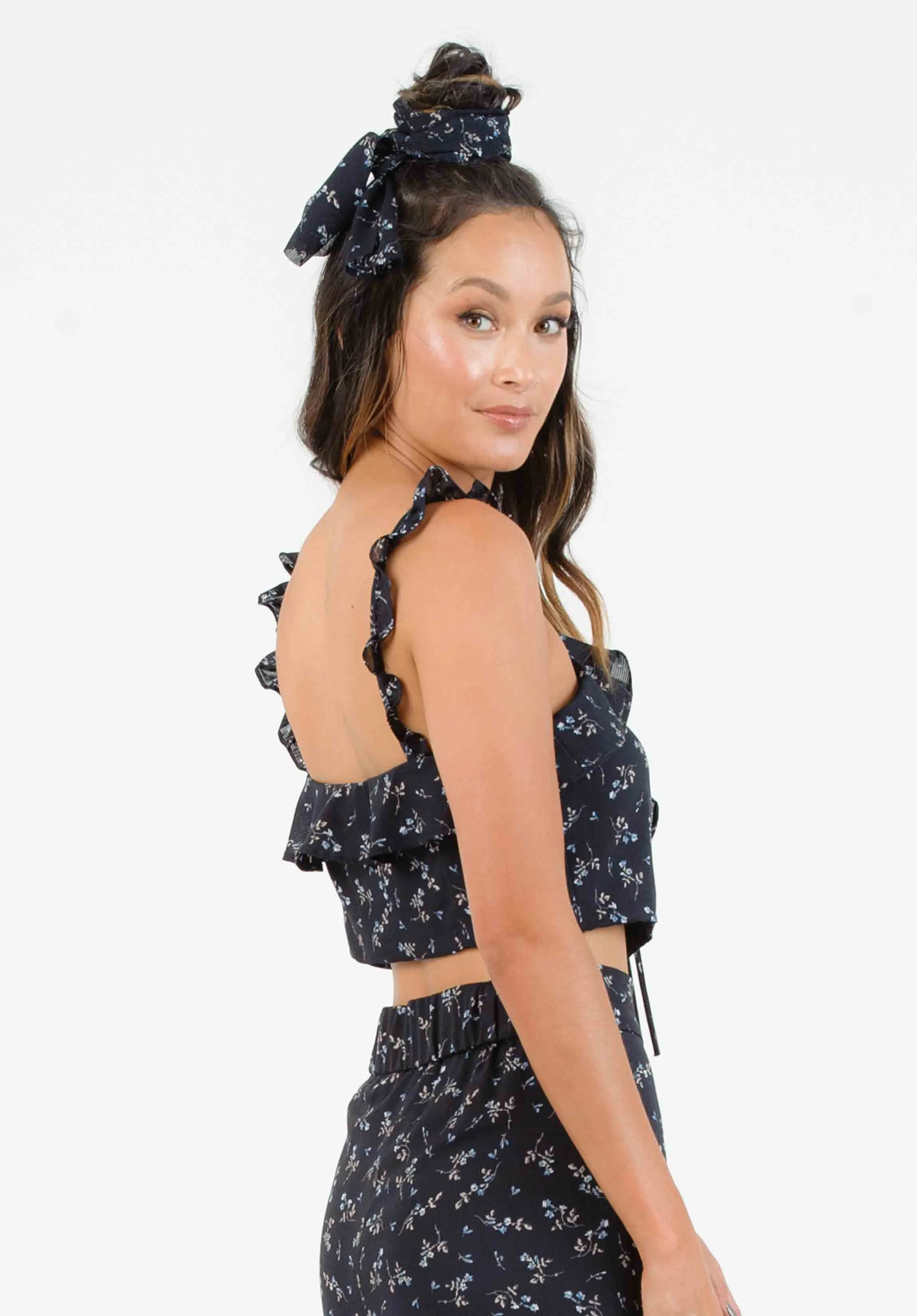 HYGEIA RUFFLE STRAP TOP-NAVY MINI FLORAL sold by Lucca Couture product image thumbnail 2