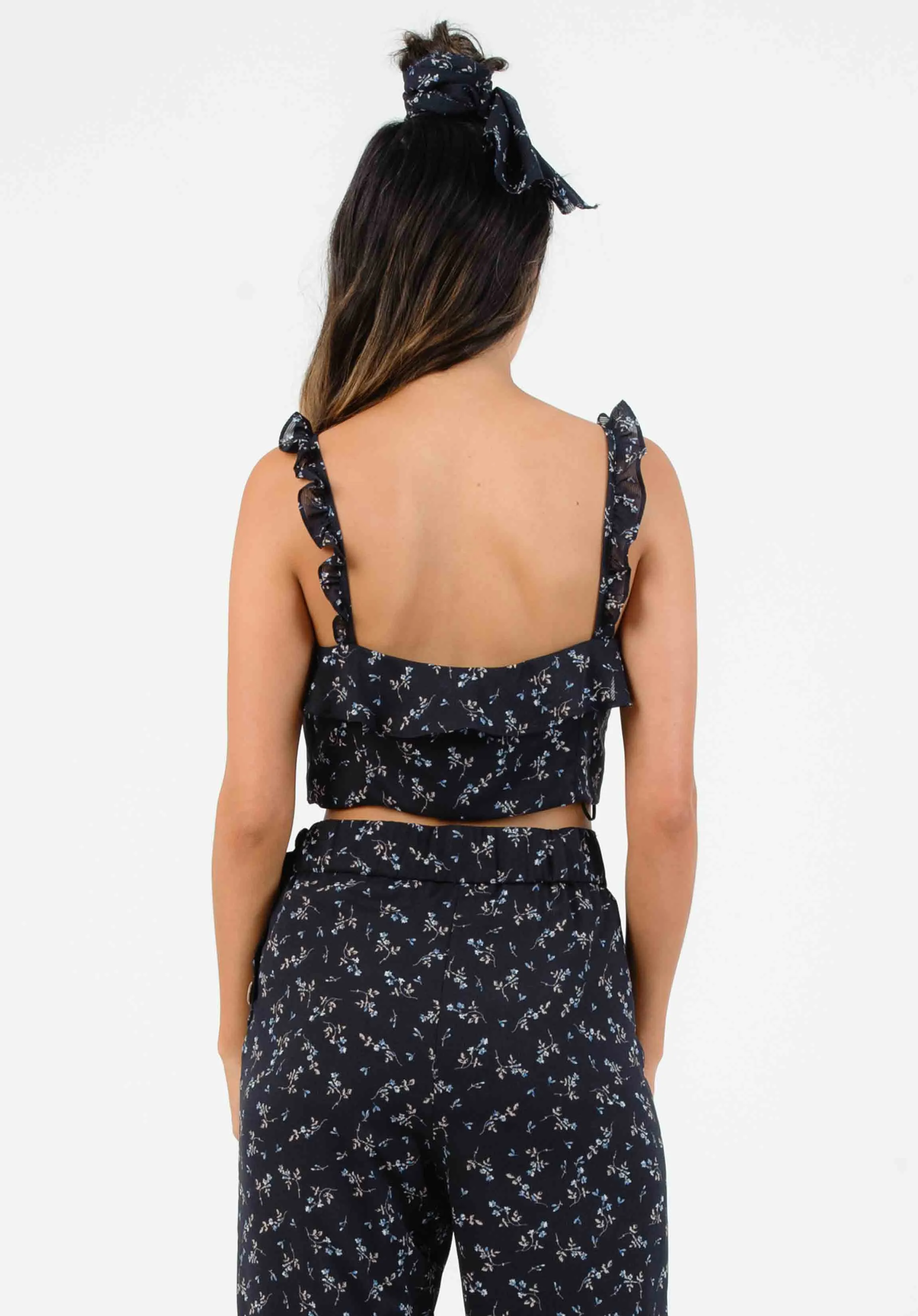 HYGEIA RUFFLE STRAP TOP-NAVY MINI FLORAL sold by Lucca Couture product image thumbnail 3