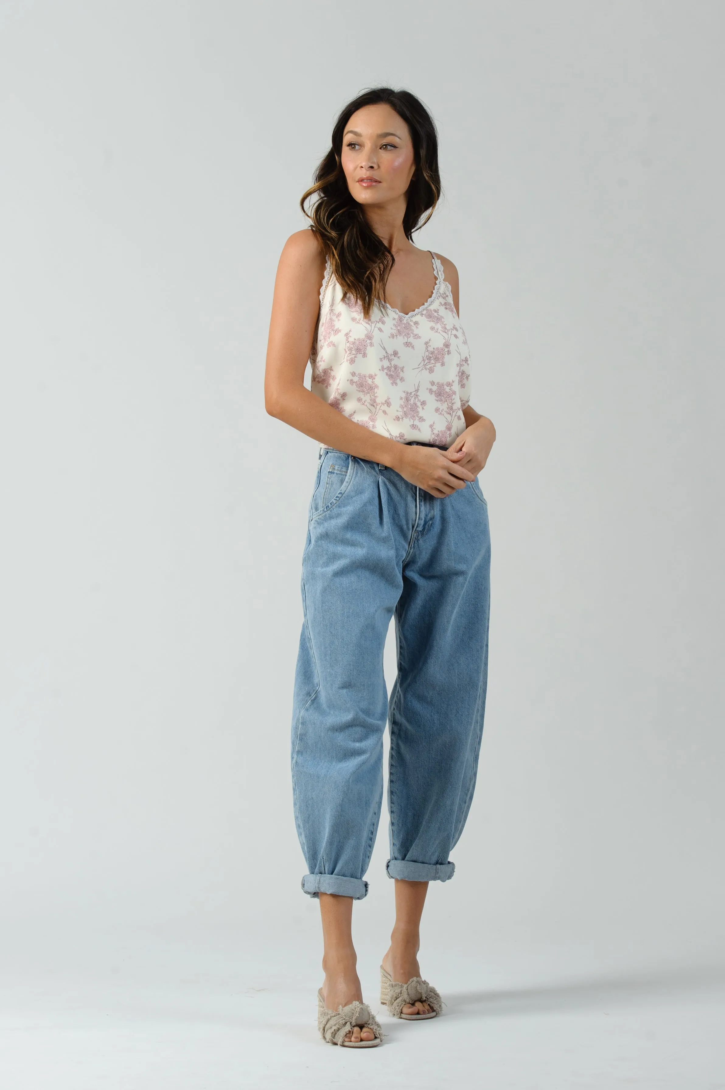 HELIOTROPE LACE TRIM CAMI TOP-CREAM FLORAL sold by Lucca Couture product image thumbnail 2