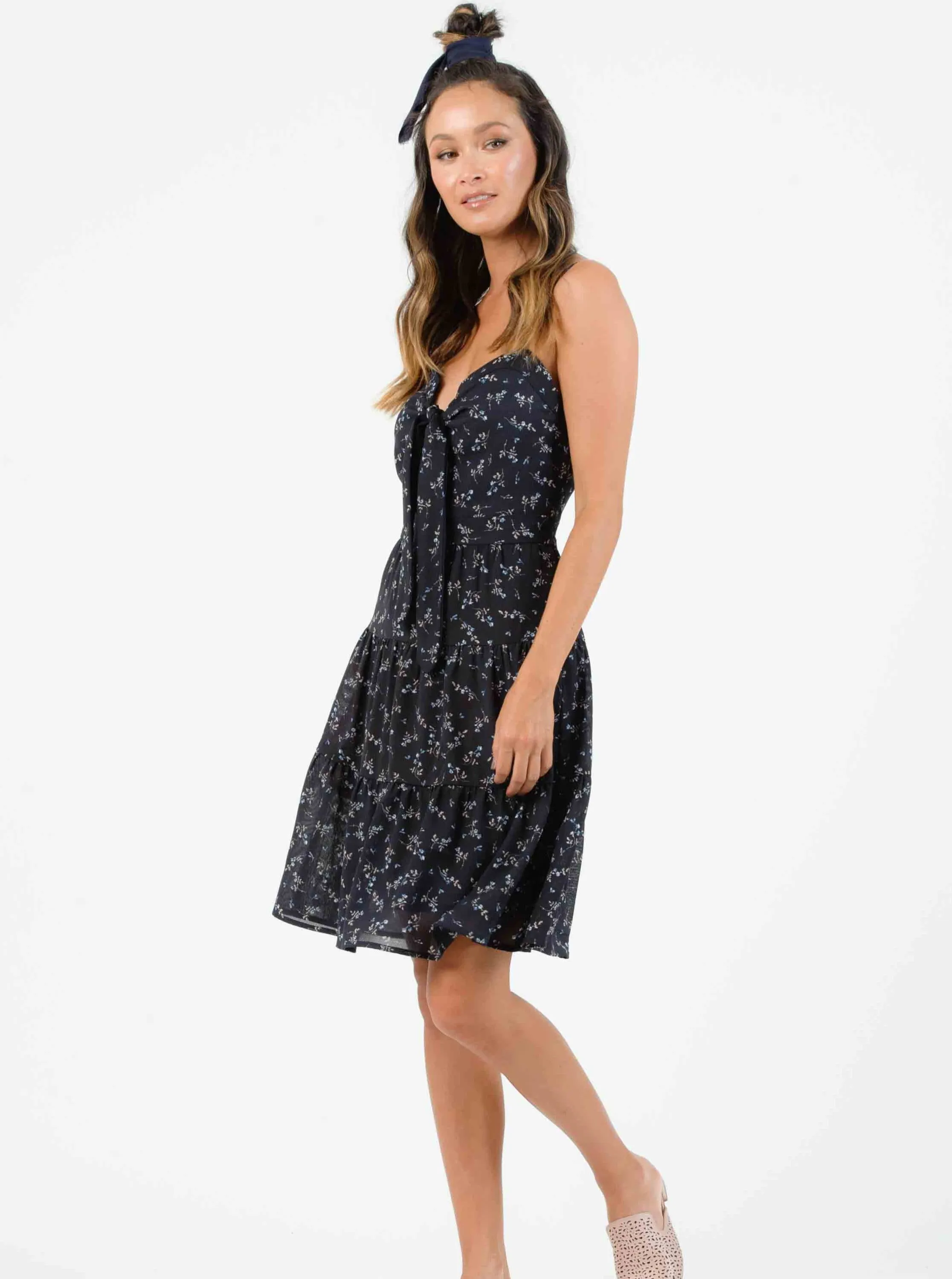 HAMPTON TIERED DRESS-NAVY MINI FLORAL sold by Lucca Couture