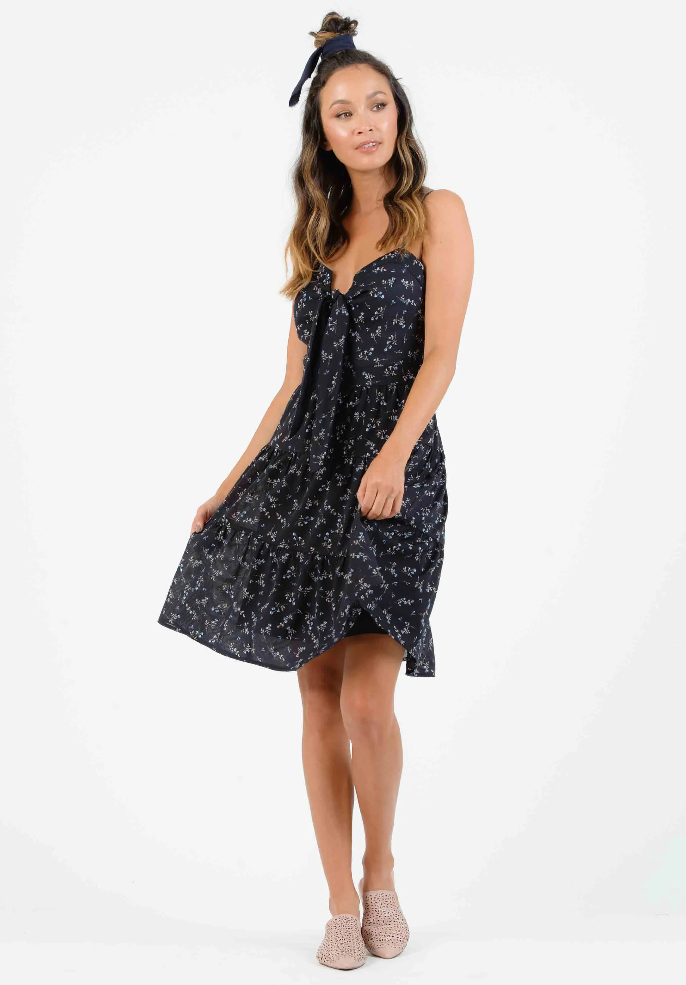 HAMPTON TIERED DRESS-NAVY MINI FLORAL sold by Lucca Couture product image thumbnail 2