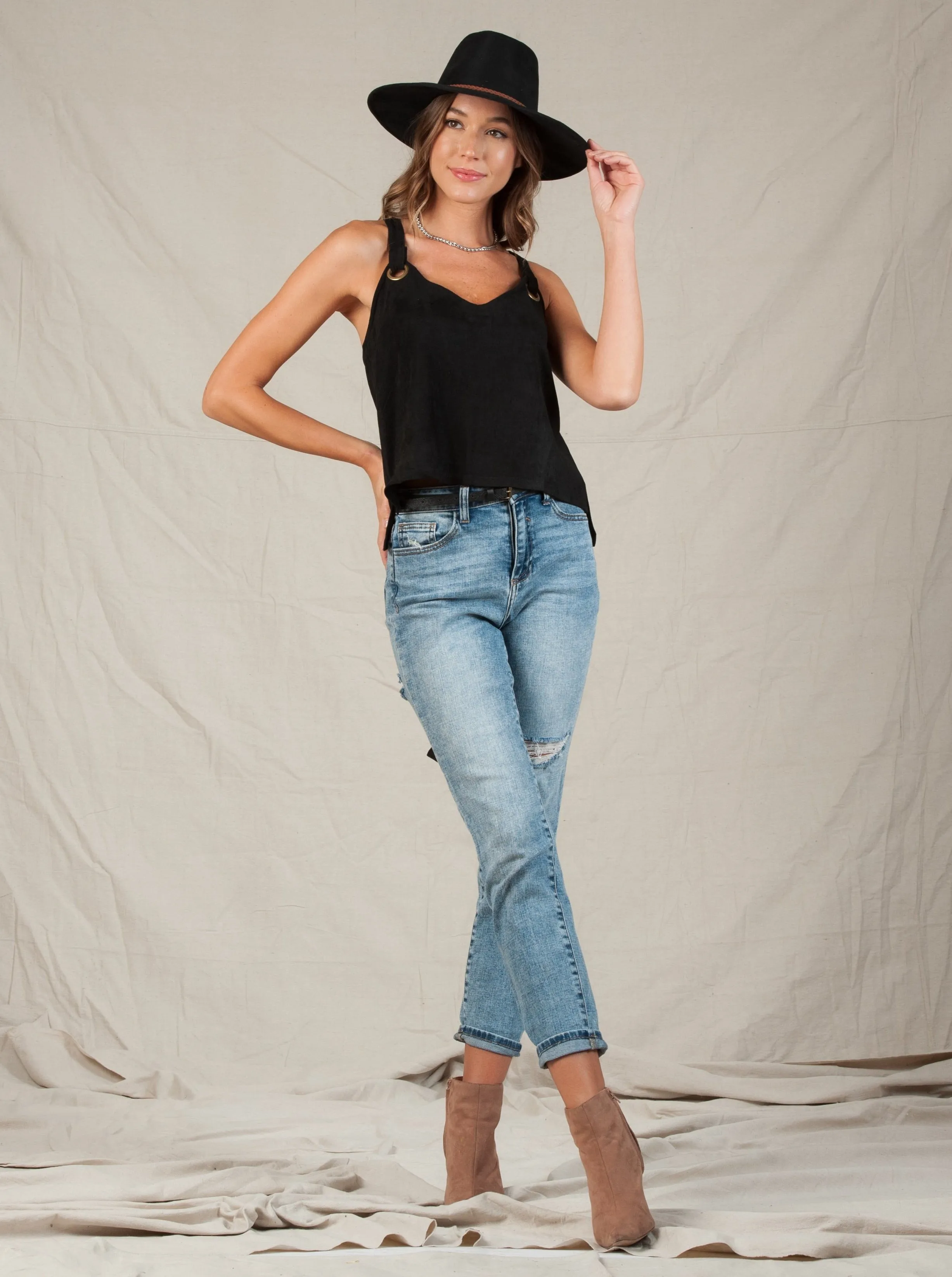 GINA VEGAN SUEDE CAMI-BLACK sold by Lucca Couture product image thumbnail 3