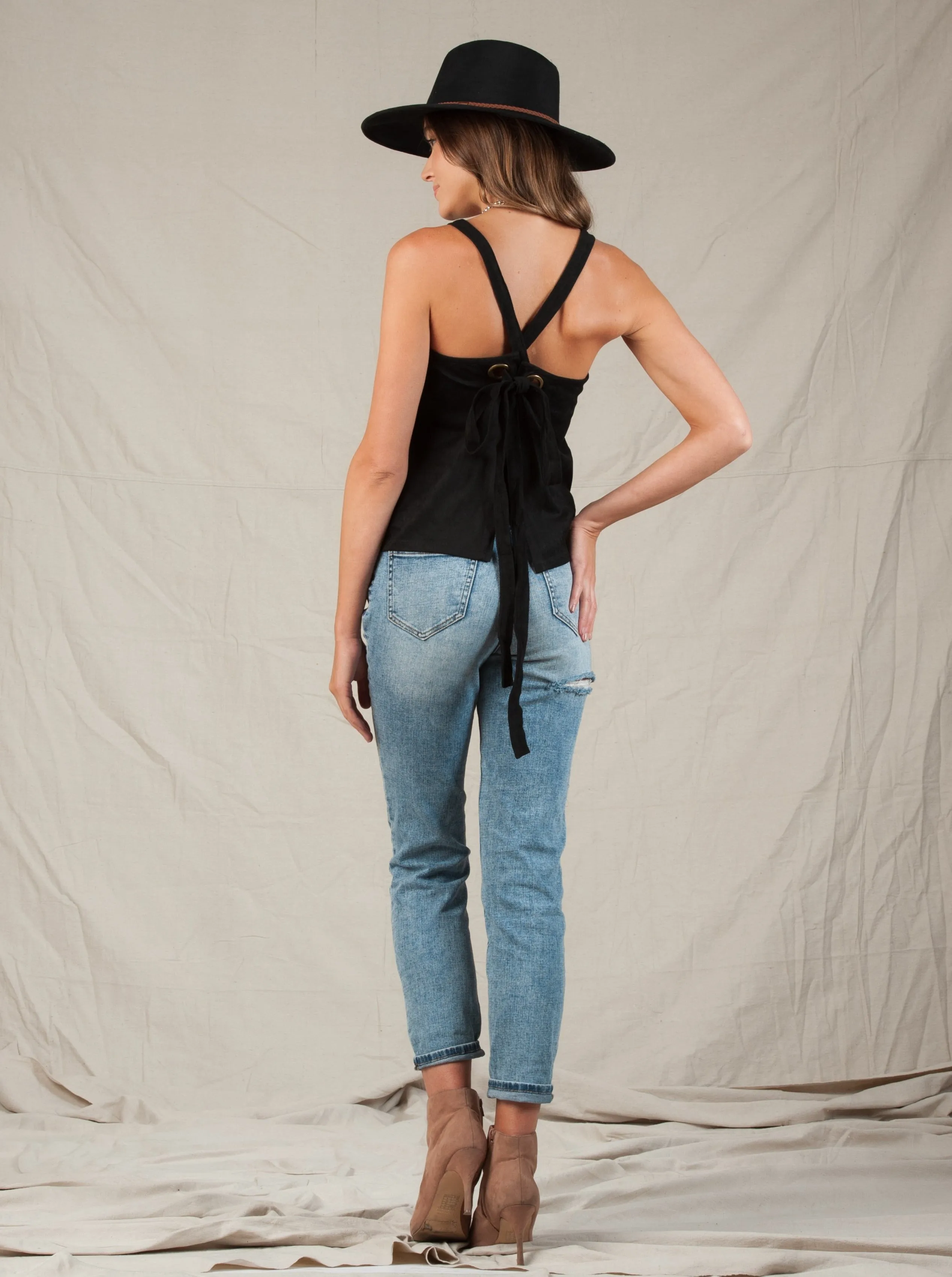 GINA VEGAN SUEDE CAMI-BLACK sold by Lucca Couture product image thumbnail 2