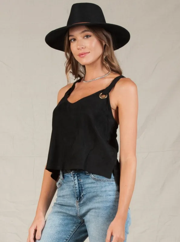 GINA VEGAN SUEDE CAMI-BLACK sold by Lucca Couture