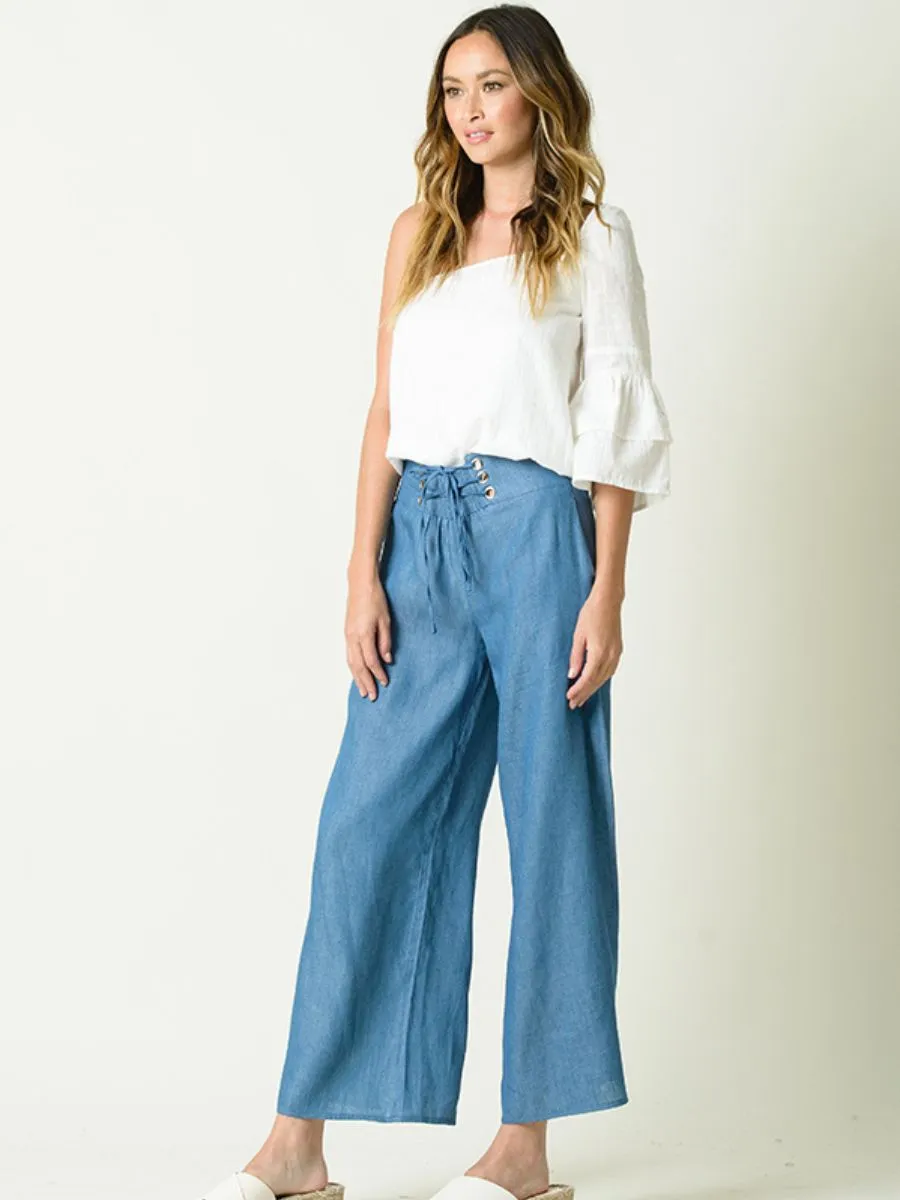 GIANNA LACE UP HIGH WAISTED CULOTTES-DENIM sold by Lucca Couture product image thumbnail 2