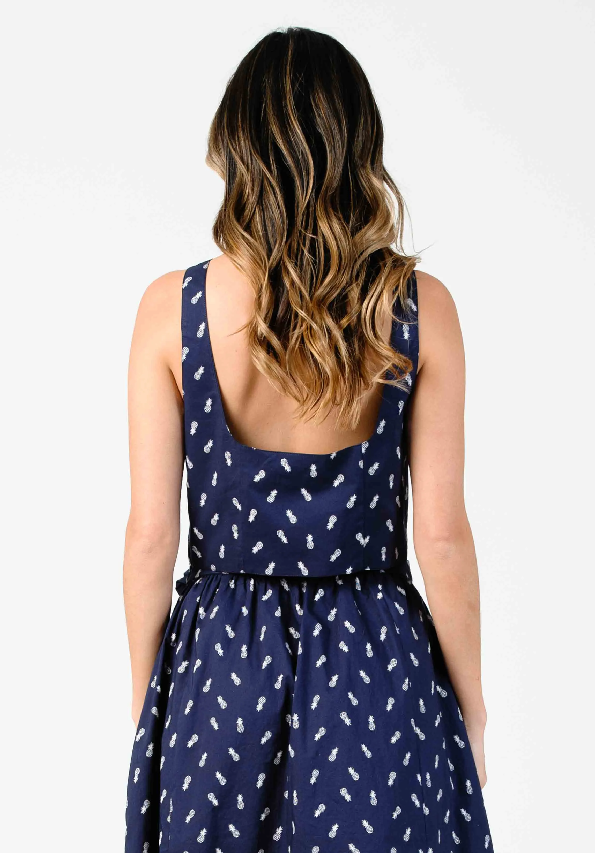 FLORA SQUARE NECK CROP TOP-NAVY PINEAPPLE sold by Lucca Couture product image thumbnail 2