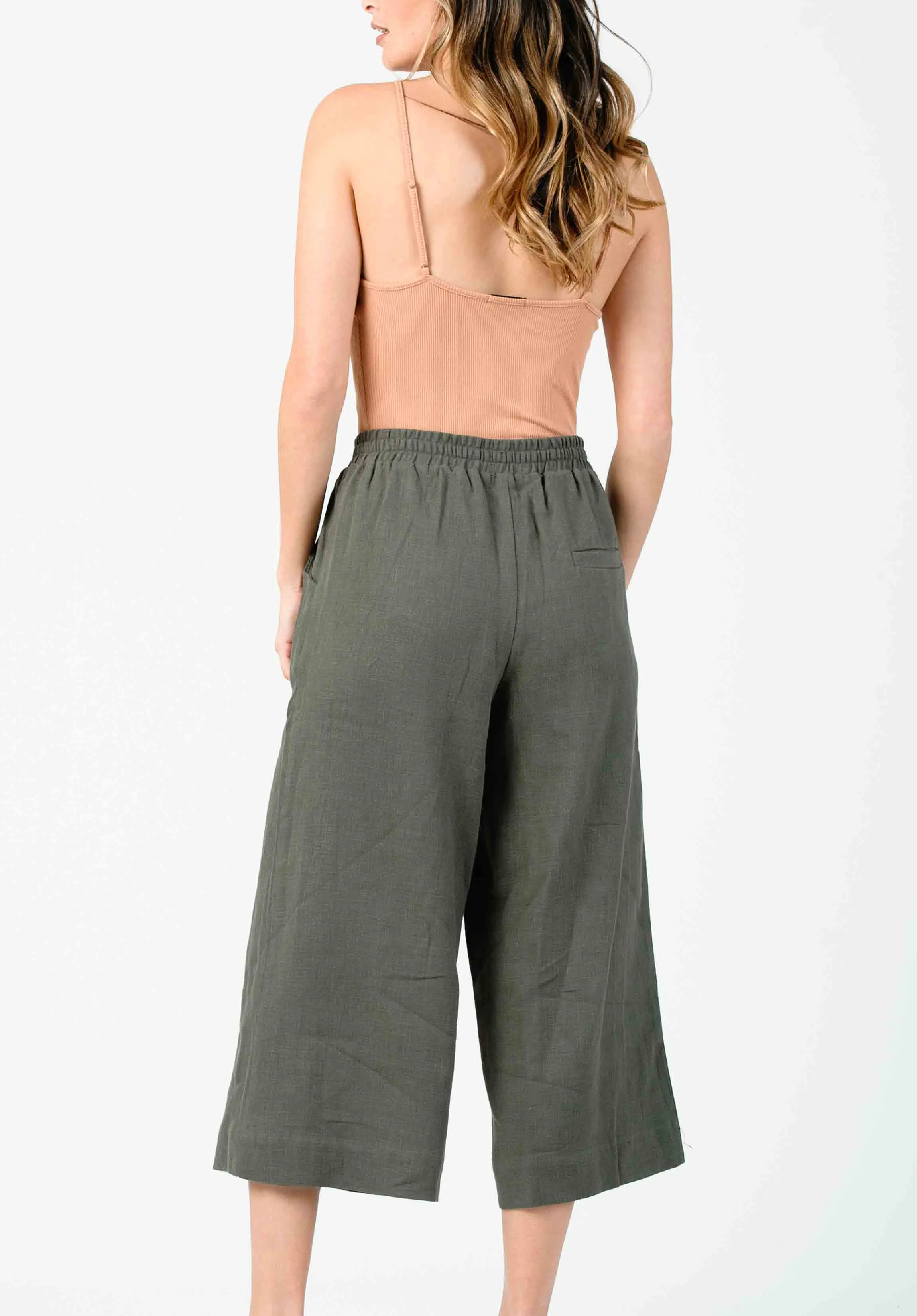 FRIDA ELASTIC WAIST PANT-GREEN LINEN sold by Lucca Couture product image thumbnail 3