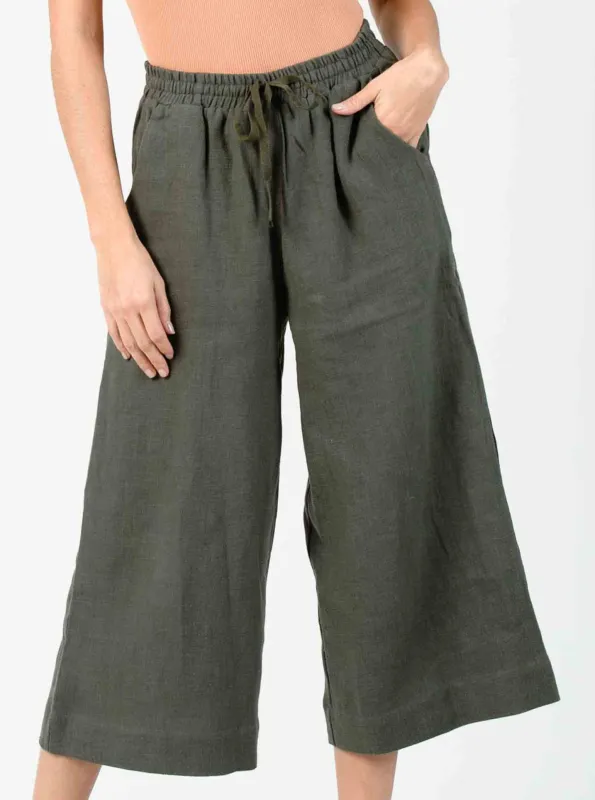 FRIDA ELASTIC WAIST PANT-GREEN LINEN sold by Lucca Couture