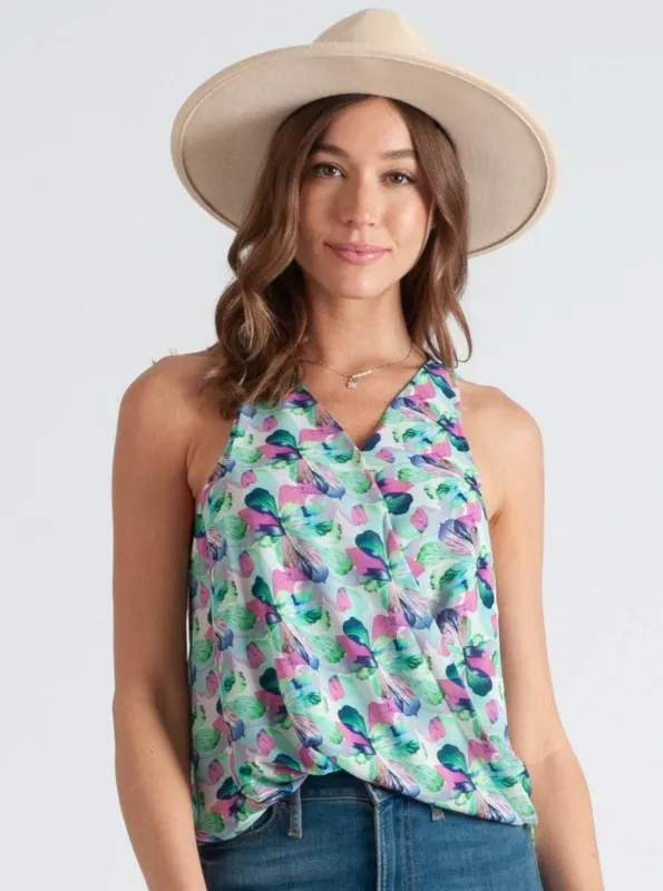 DANNI TULIP WRAP TOP-BLUE FLORAL sold by Lucca Couture