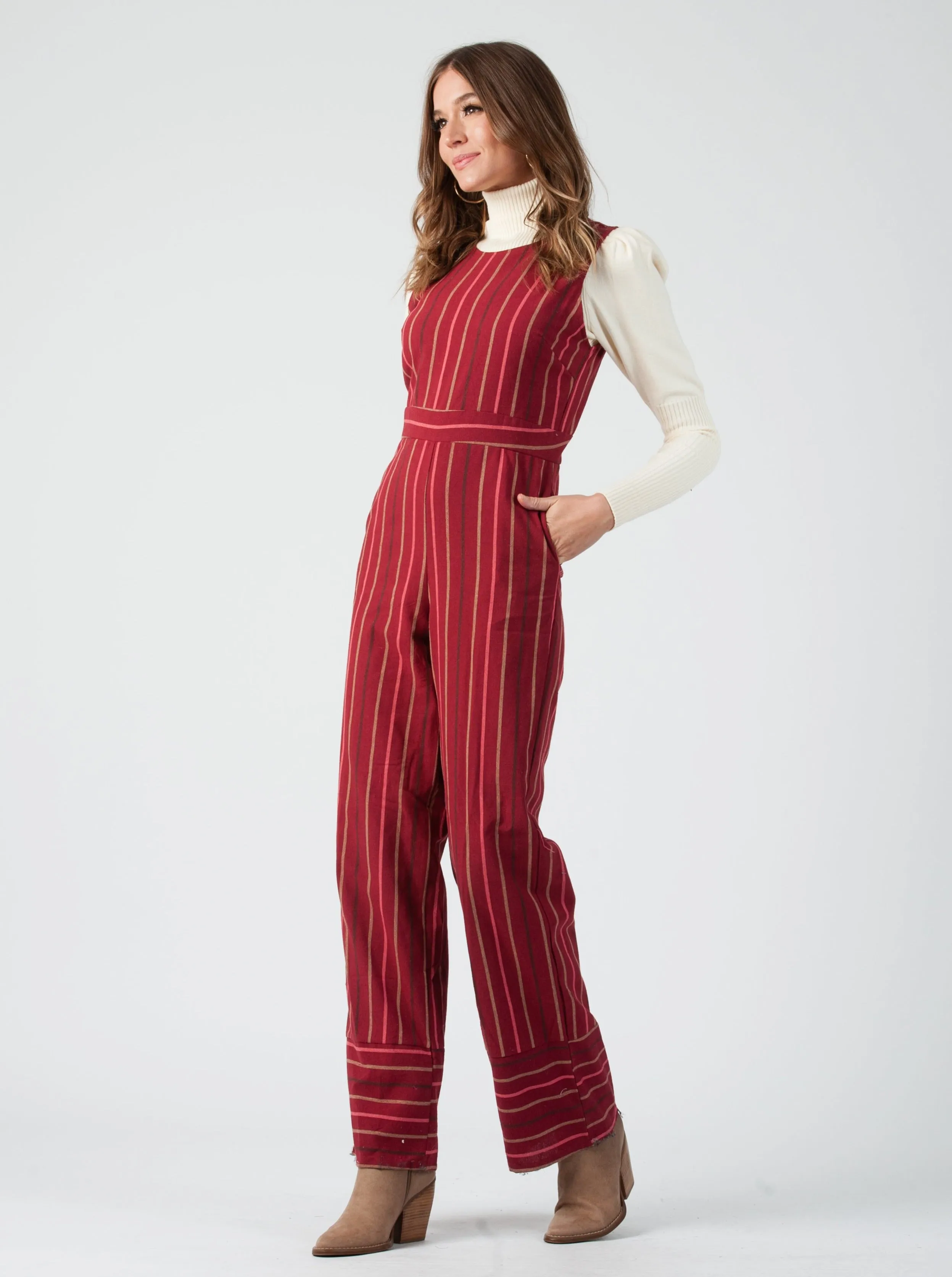 FERN JUMPSUIT-GARNET STRIPE sold by Lucca Couture product image thumbnail 2
