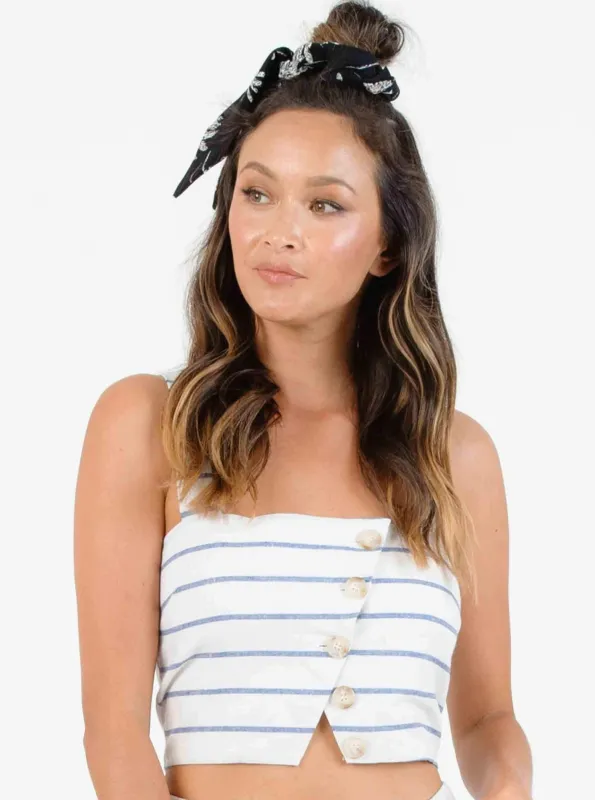 EMERY BUTTON CROP CAMI-BLUE/WHITE STRIPE sold by Lucca Couture
