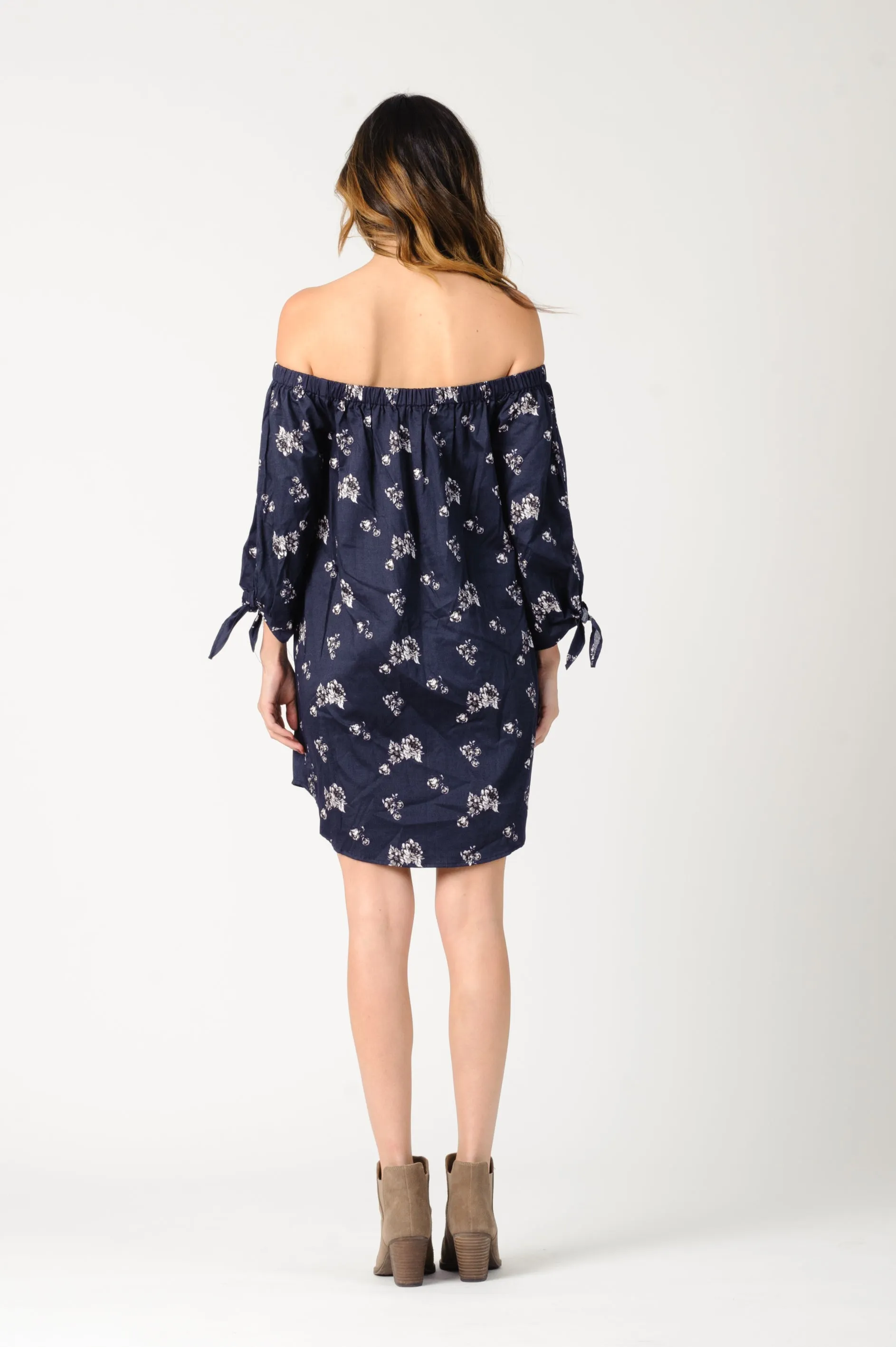 ELIANA OFF SHOULDER DRESS-NAVY FLORAL sold by Lucca Couture product image thumbnail 4