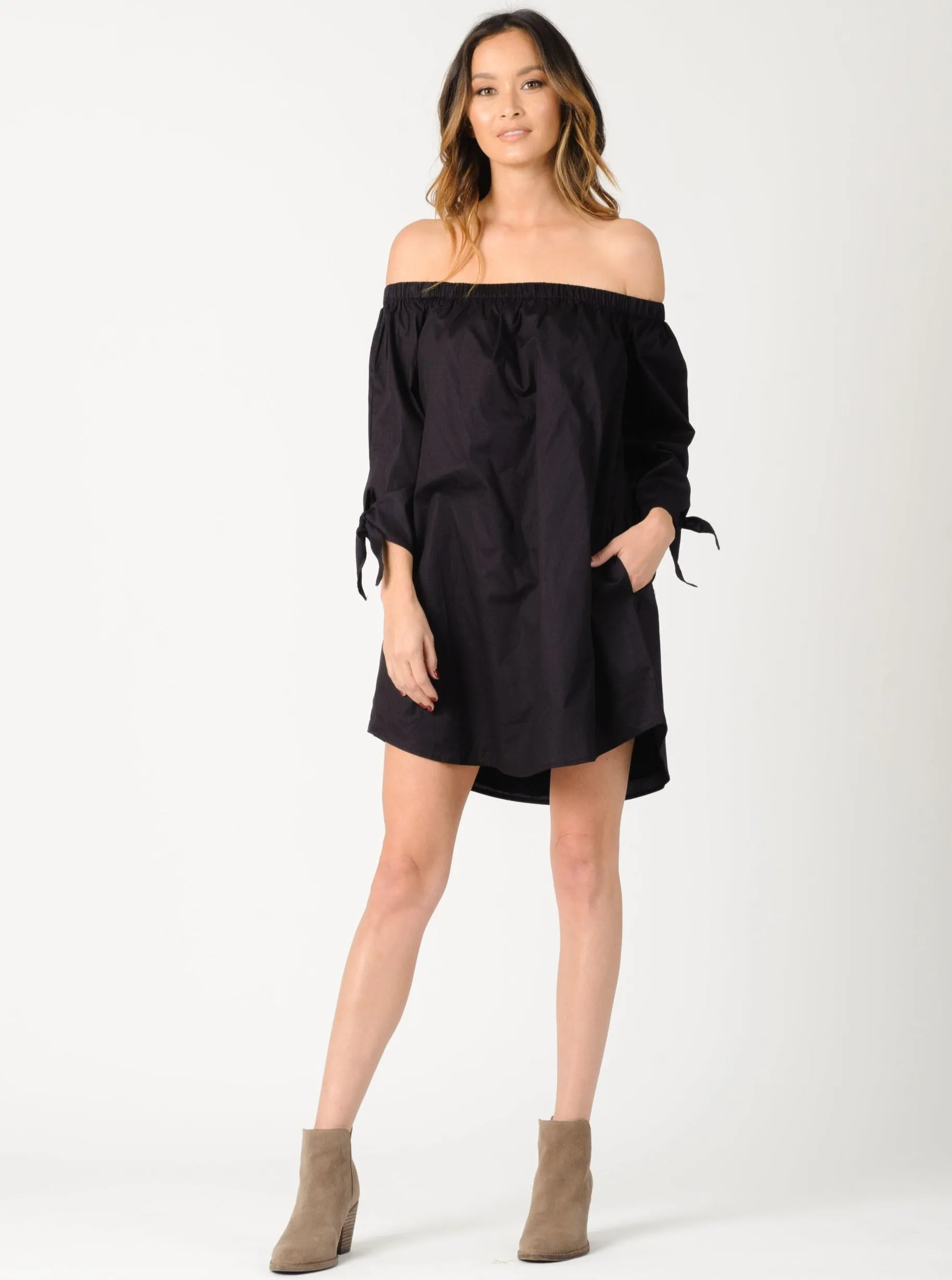 ELIANA OFF SHOULDER DRESS-BLACK sold by Lucca Couture