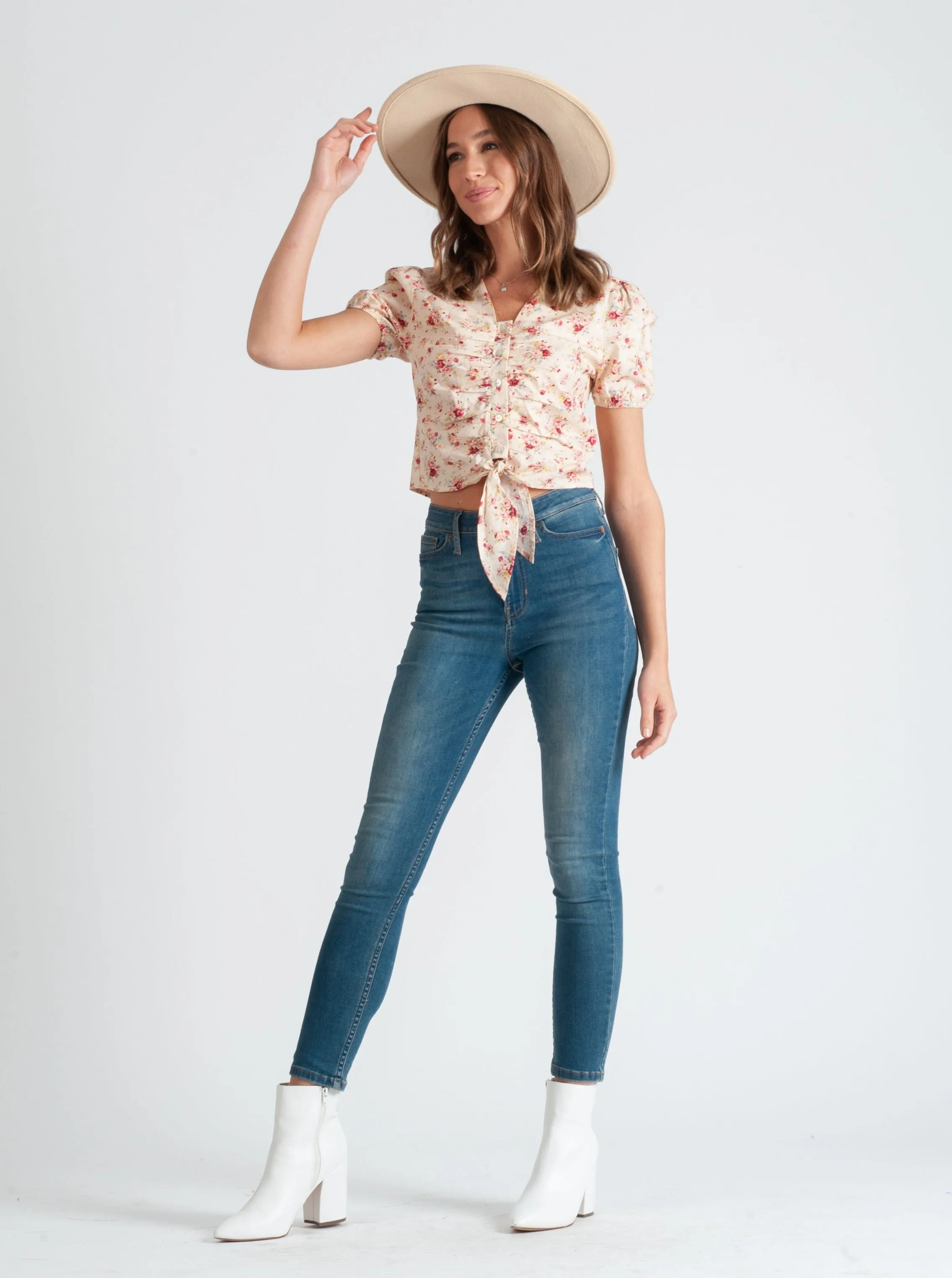 DAPHNE BUTTON TIE FRONT TOP-PEONY FLORAL sold by Lucca Couture product image thumbnail 2