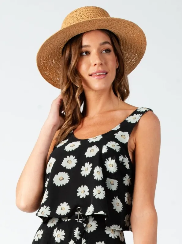 DAISY CROP TANK TOP-BLACK DAISIES sold by Lucca Couture