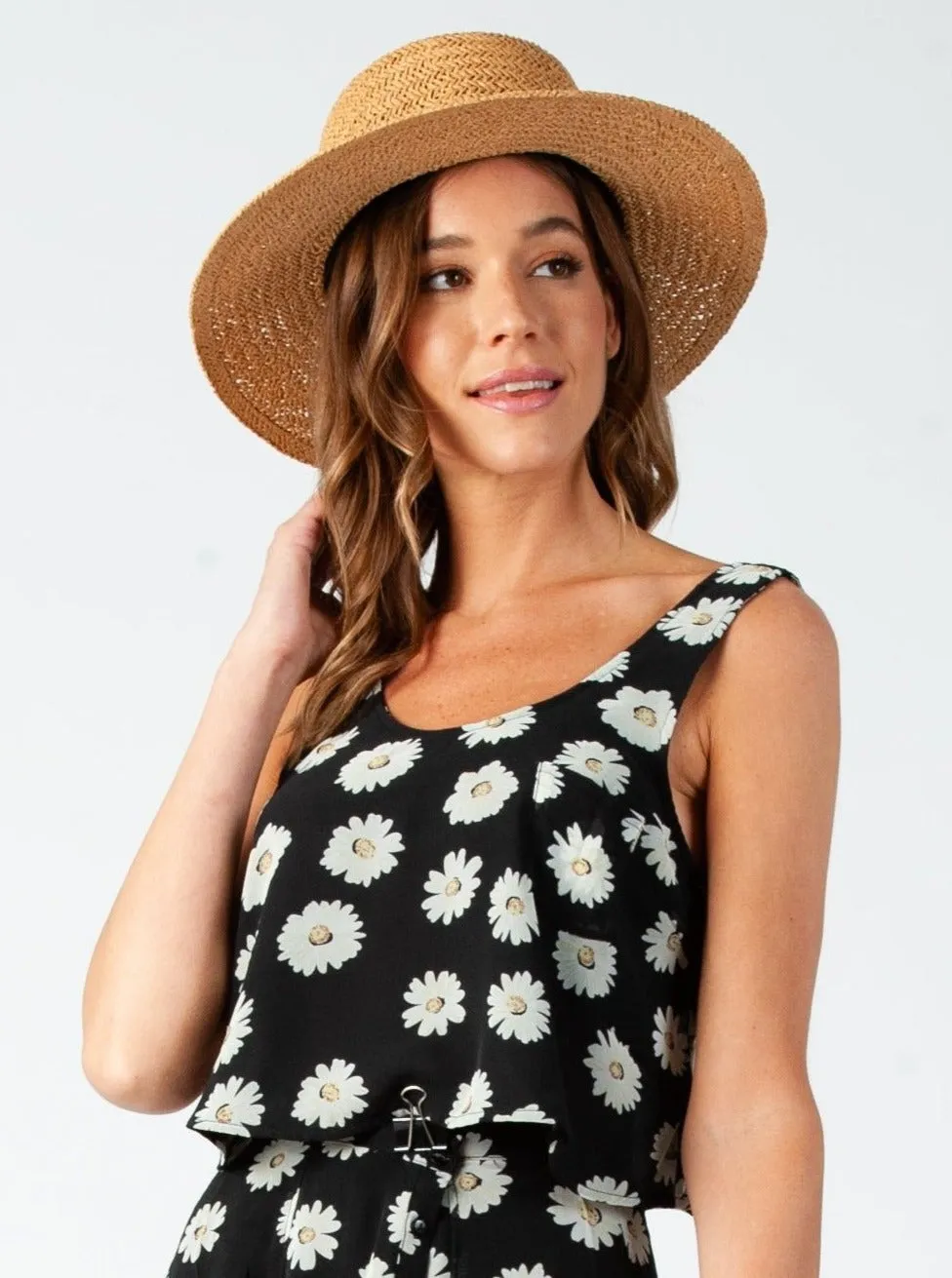 DAISY CROP TANK TOP-BLACK DAISIES sold by Lucca Couture