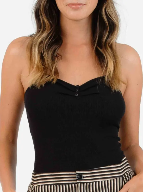 DALIAN BUTTON FRONT CAMI-BLACK sold by Lucca Couture
