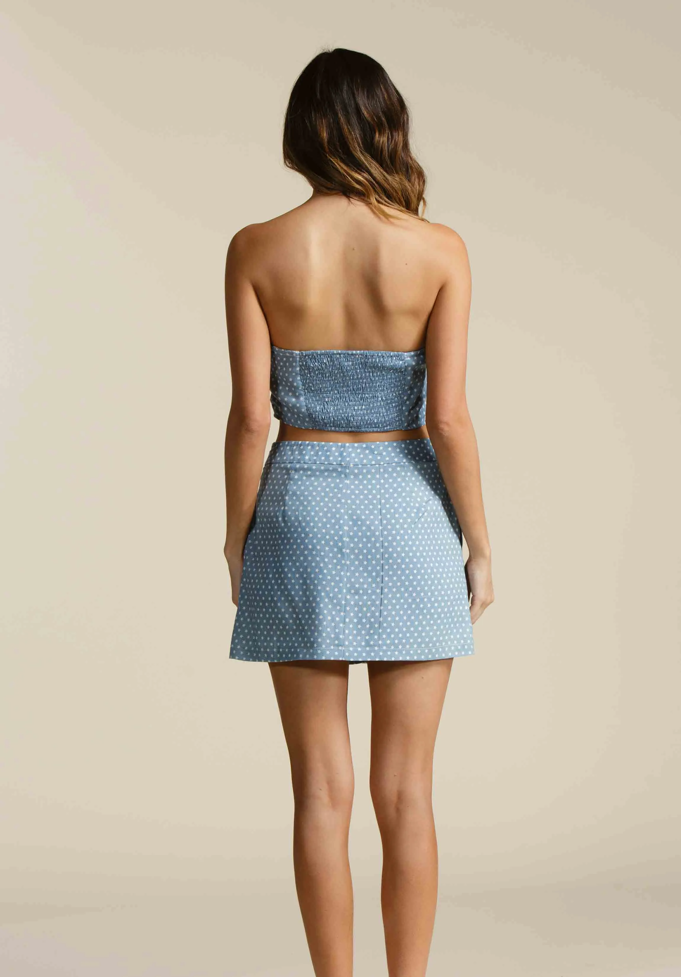 CHELSEA FRONT BUTTON SKIRT-OCEAN BLUE STAR sold by Lucca Couture product image thumbnail 4