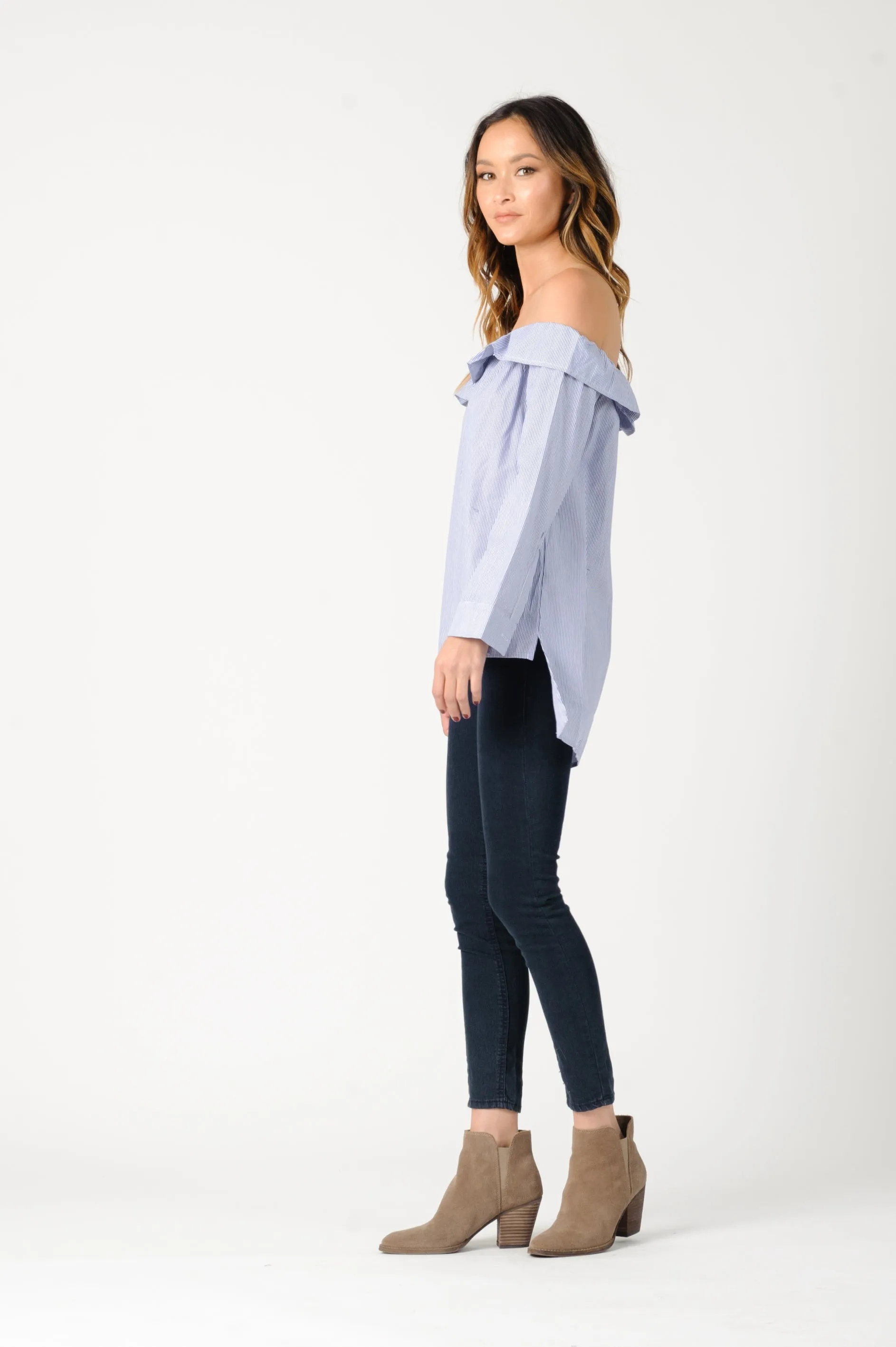 CHARLOTTE OFF SHOULDER TOP-BLUE WHITE STRIPE sold by Lucca Couture product image thumbnail 2