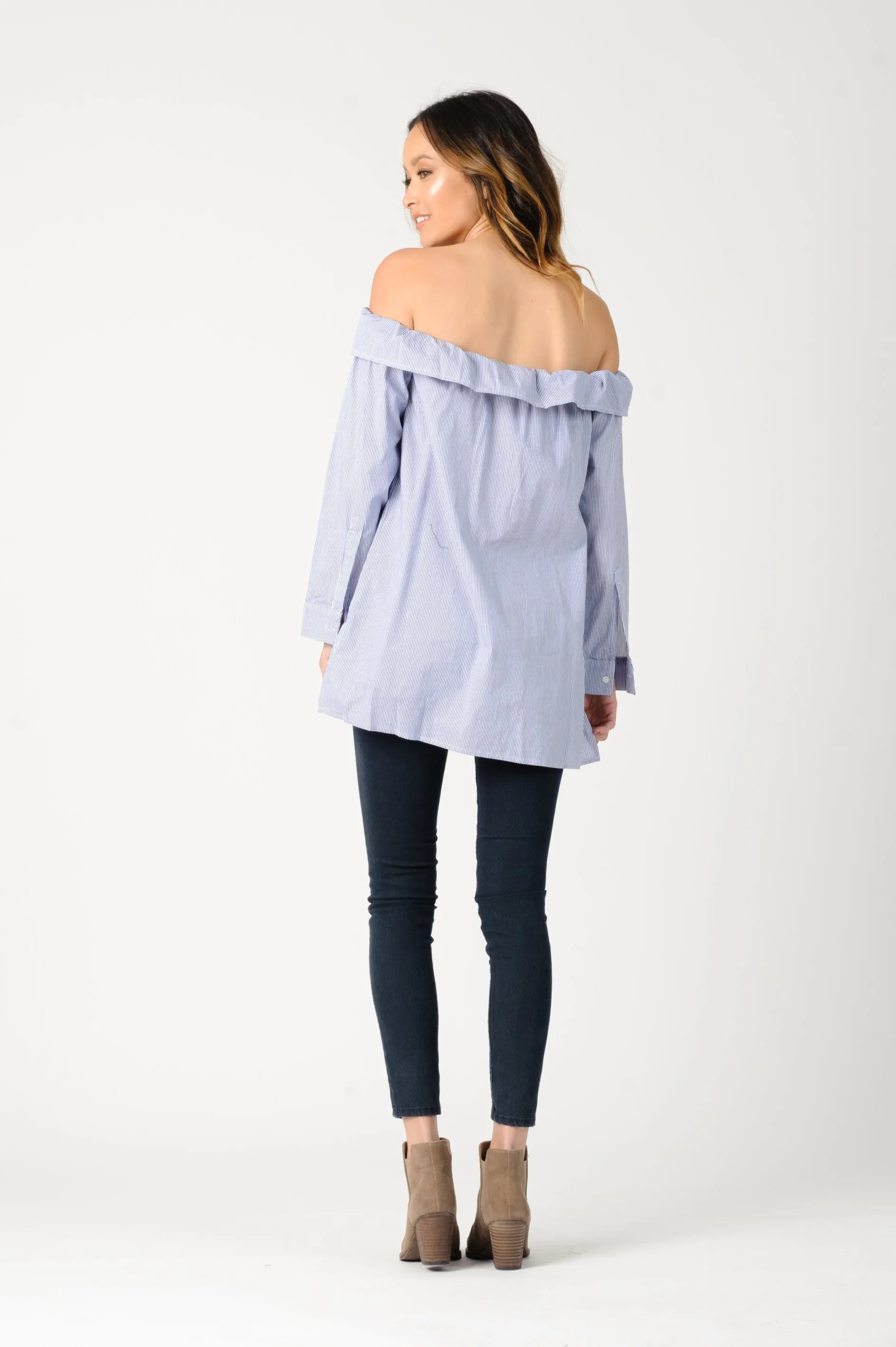 CHARLOTTE OFF SHOULDER TOP-BLUE WHITE STRIPE sold by Lucca Couture product image thumbnail 3