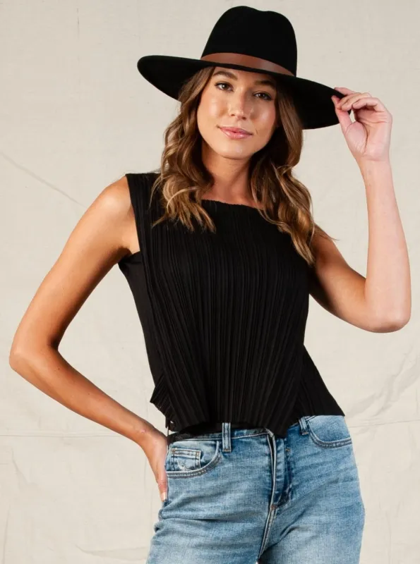 CASSIDY PLEATED TOP-BLACK sold by Lucca Couture