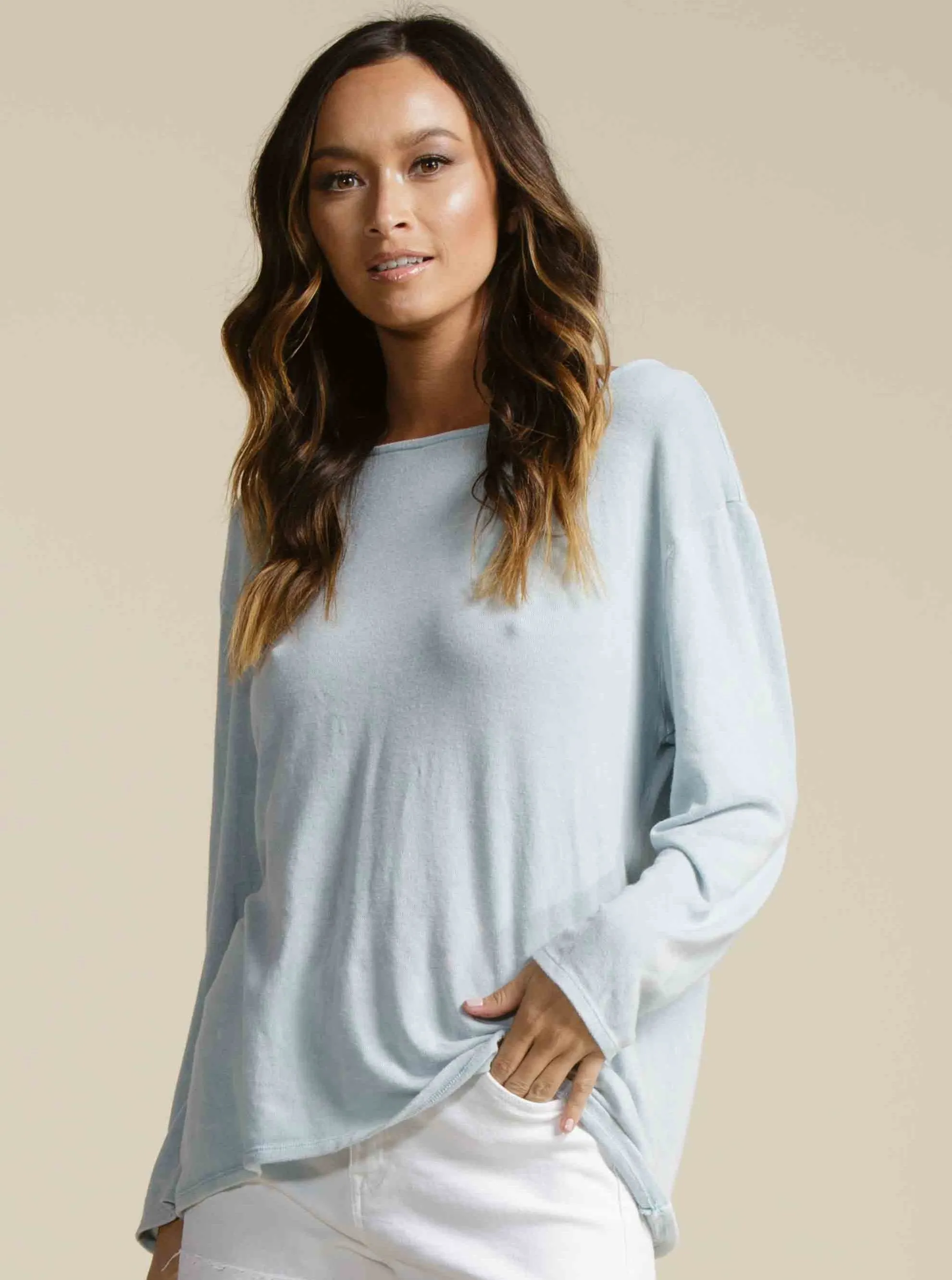 CATHERINE OPEN BACK KNIT TOP-SKY BLUE sold by Lucca Couture