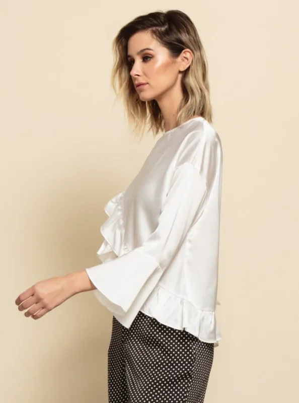 CAROLINE RUFFLE TOP-WHITE sold by Lucca Couture