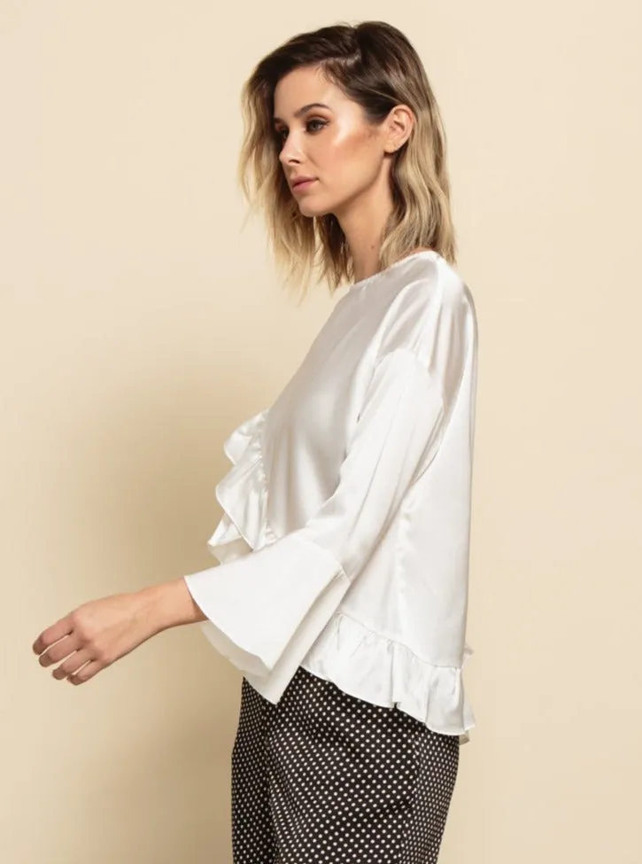 CAROLINE RUFFLE TOP-WHITE sold by Lucca Couture