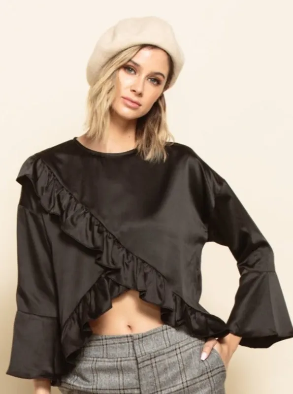 CAROLINE RUFFLE TOP-EBONY sold by Lucca Couture