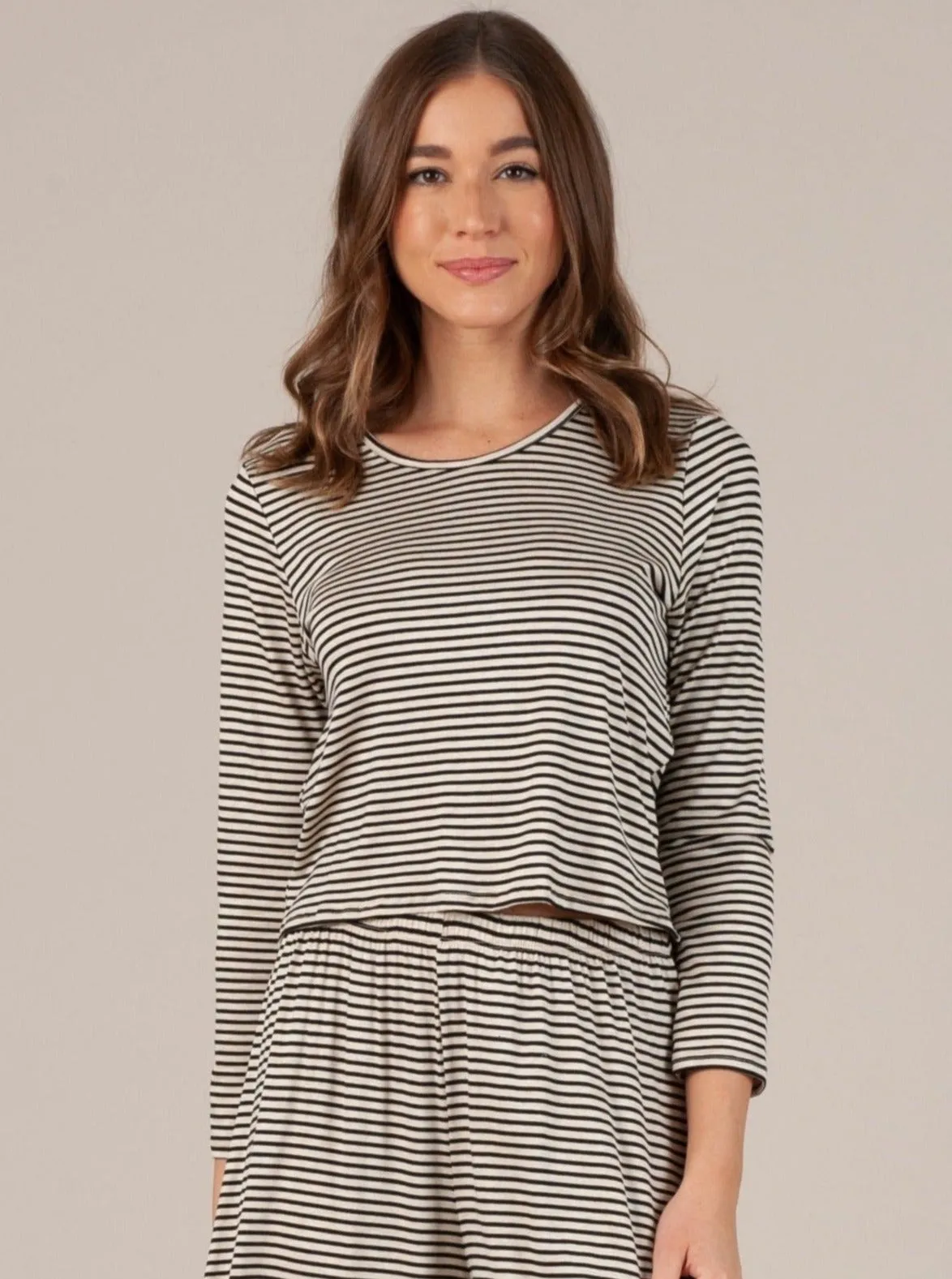 CALYPSO TOP-IVORY W/ BLACK STRIPES sold by Lucca Couture