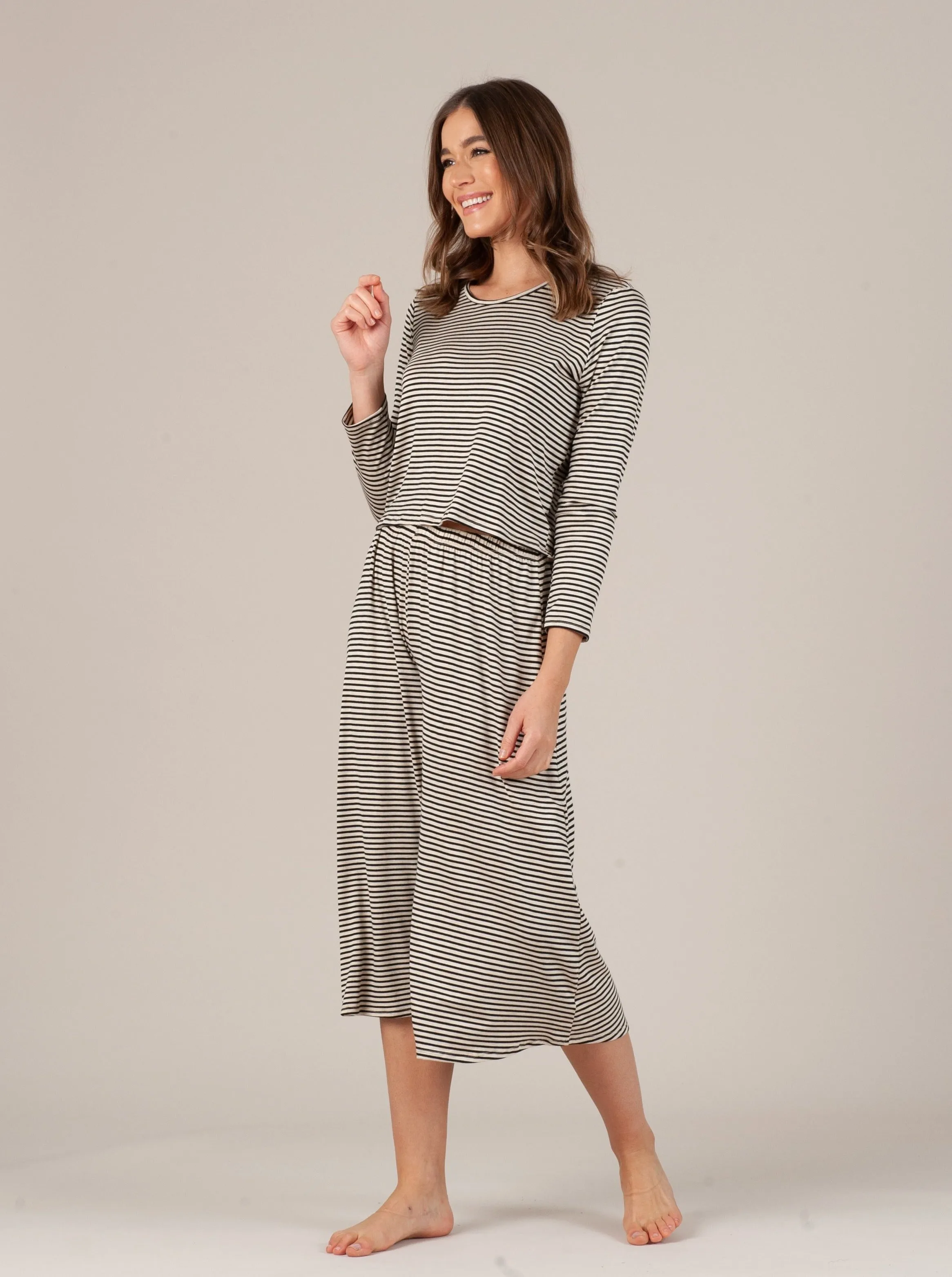 CALYPSO TOP-IVORY W/ BLACK STRIPES sold by Lucca Couture product image thumbnail 2