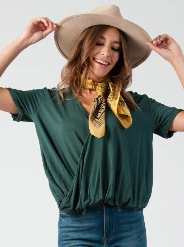 CALLIE SURPLICE DRAPE FRONT TOP-CLOVER sold by Lucca Couture