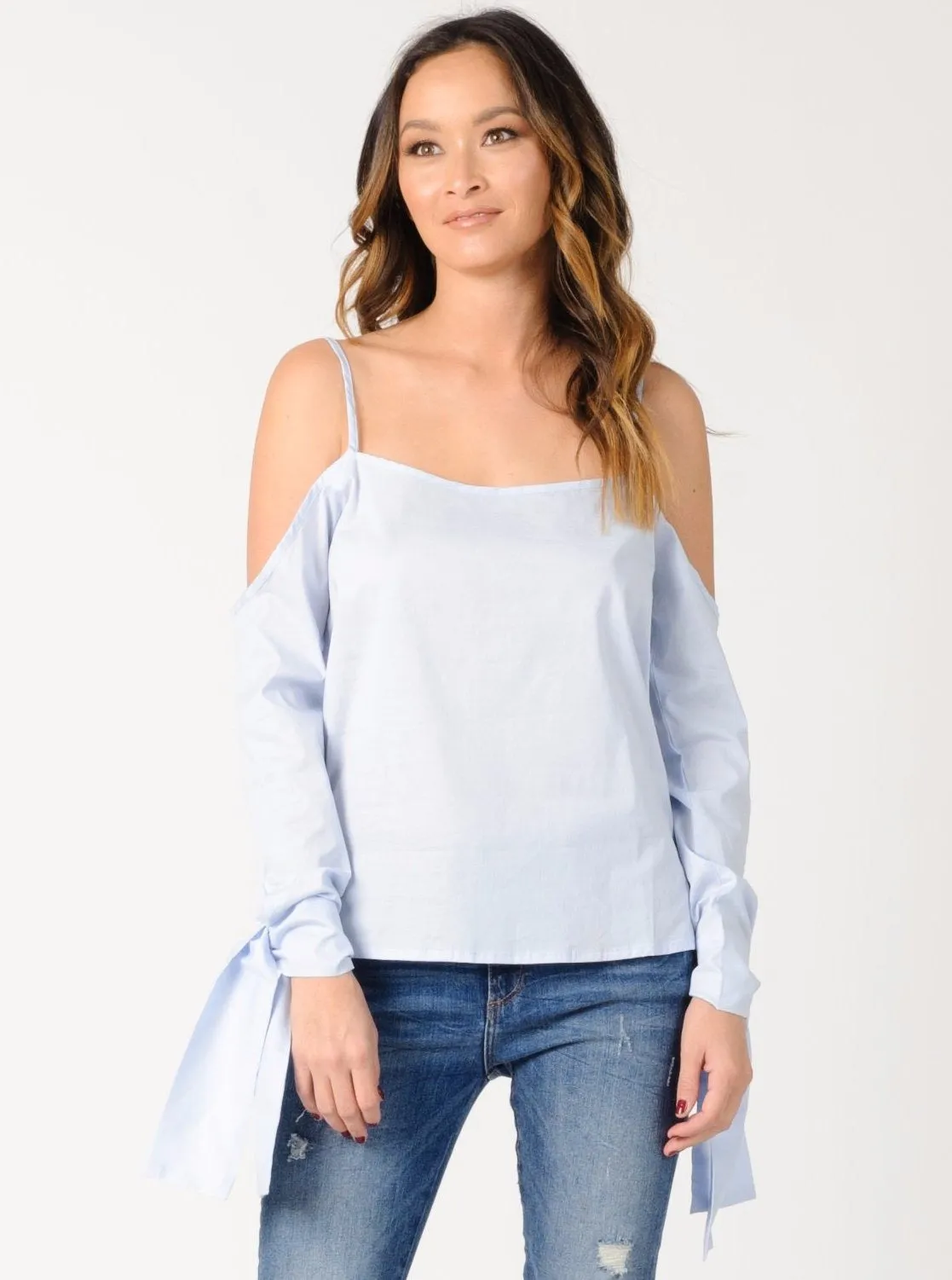 CAMILLA COLD SHOULDER TOP-LIGHT BLUE sold by Lucca Couture