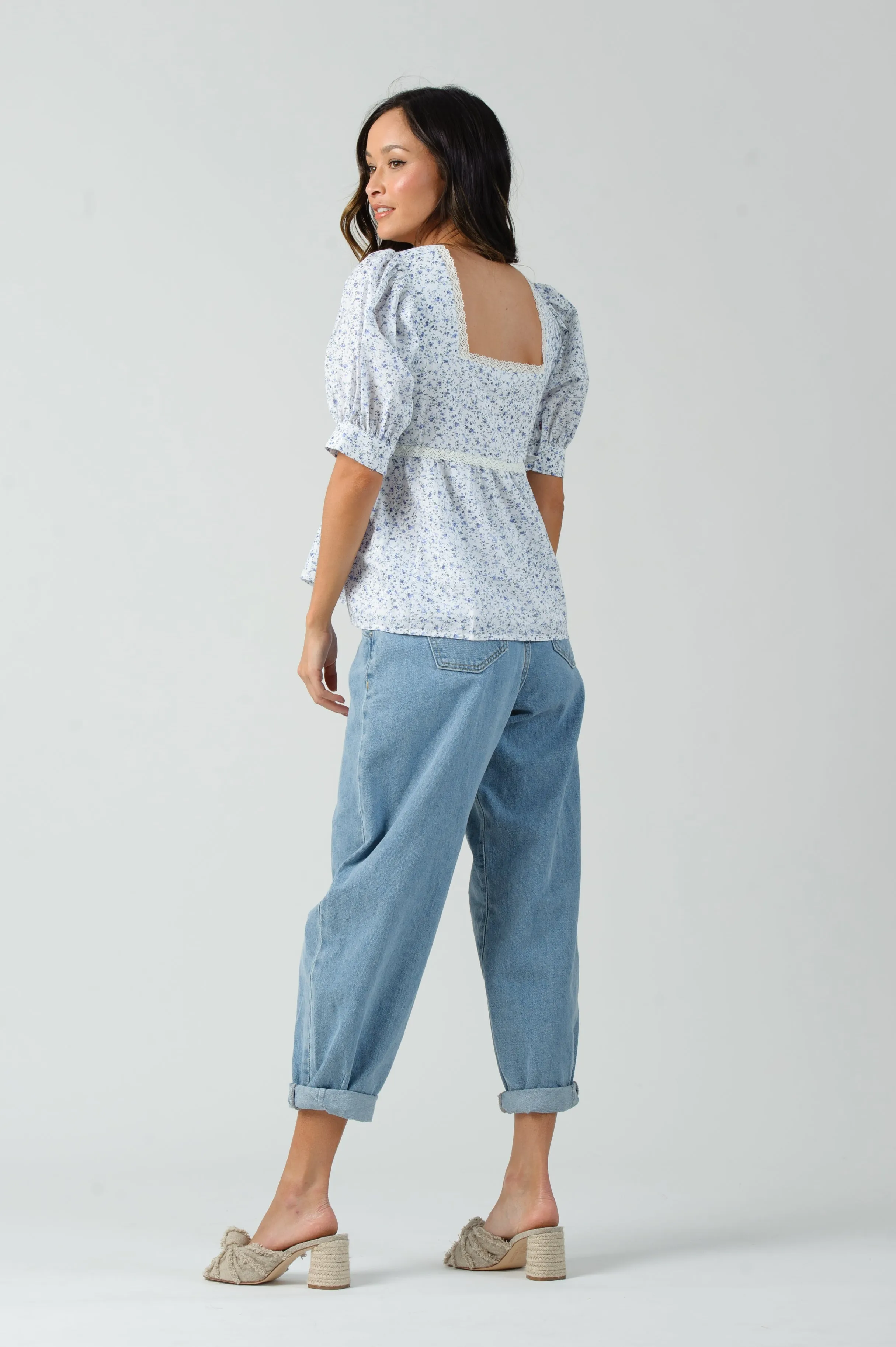 BELLADONNA LACE TRIM TOP-WHITE FLORAL sold by Lucca Couture product image thumbnail 3