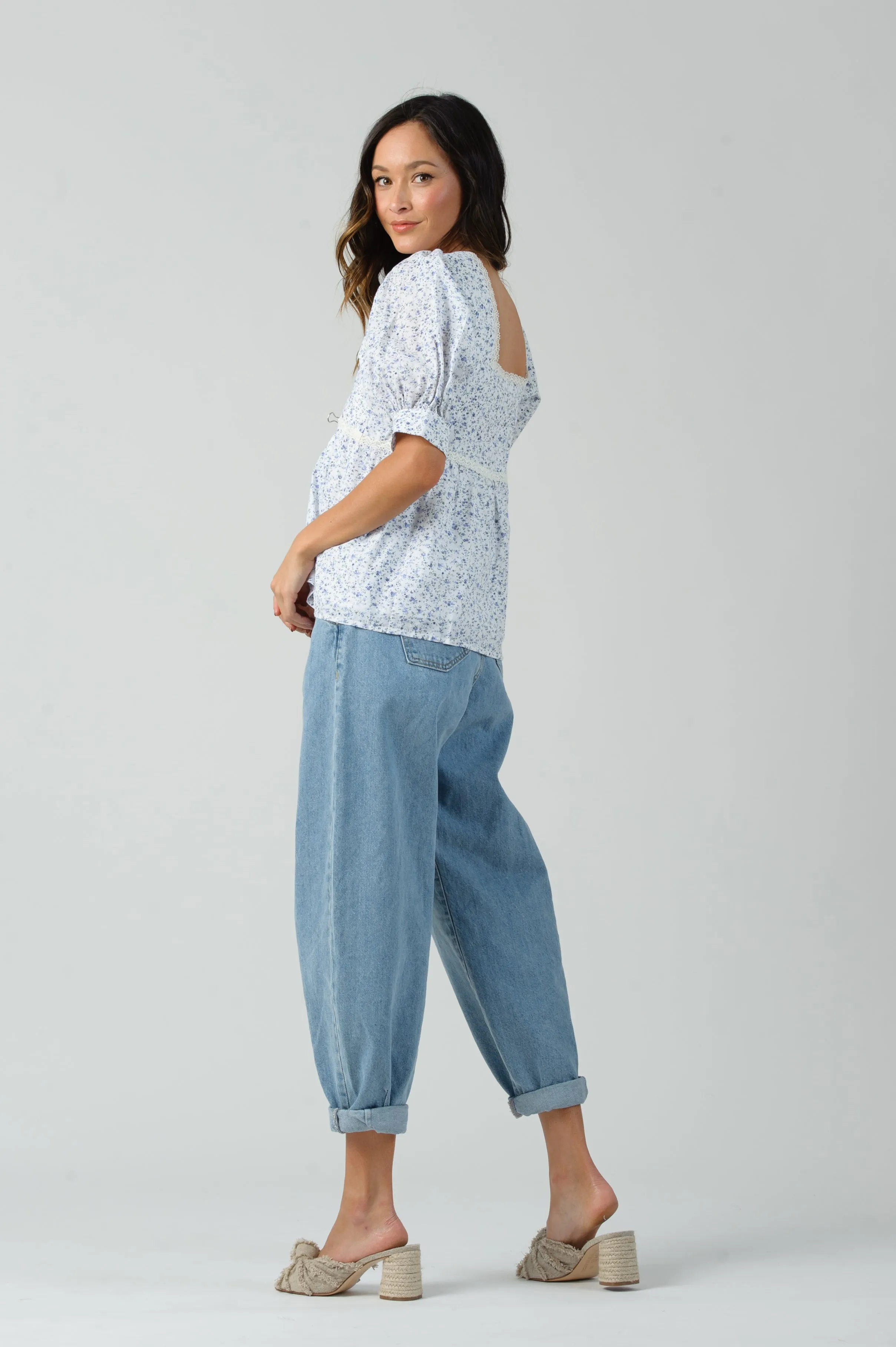 BELLADONNA LACE TRIM TOP-WHITE FLORAL sold by Lucca Couture product image thumbnail 2