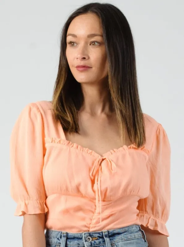 BAIA PUFF SLEEVE RUCHED TOP-CORAL sold by Lucca Couture