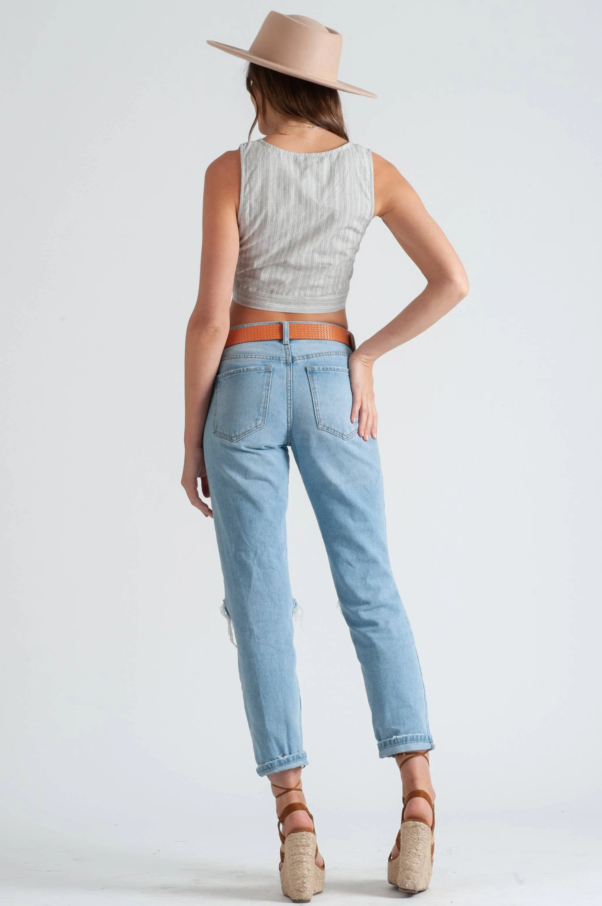 Women's Striped Tie Front Crop Top sold by Lucca Couture product image thumbnail 2