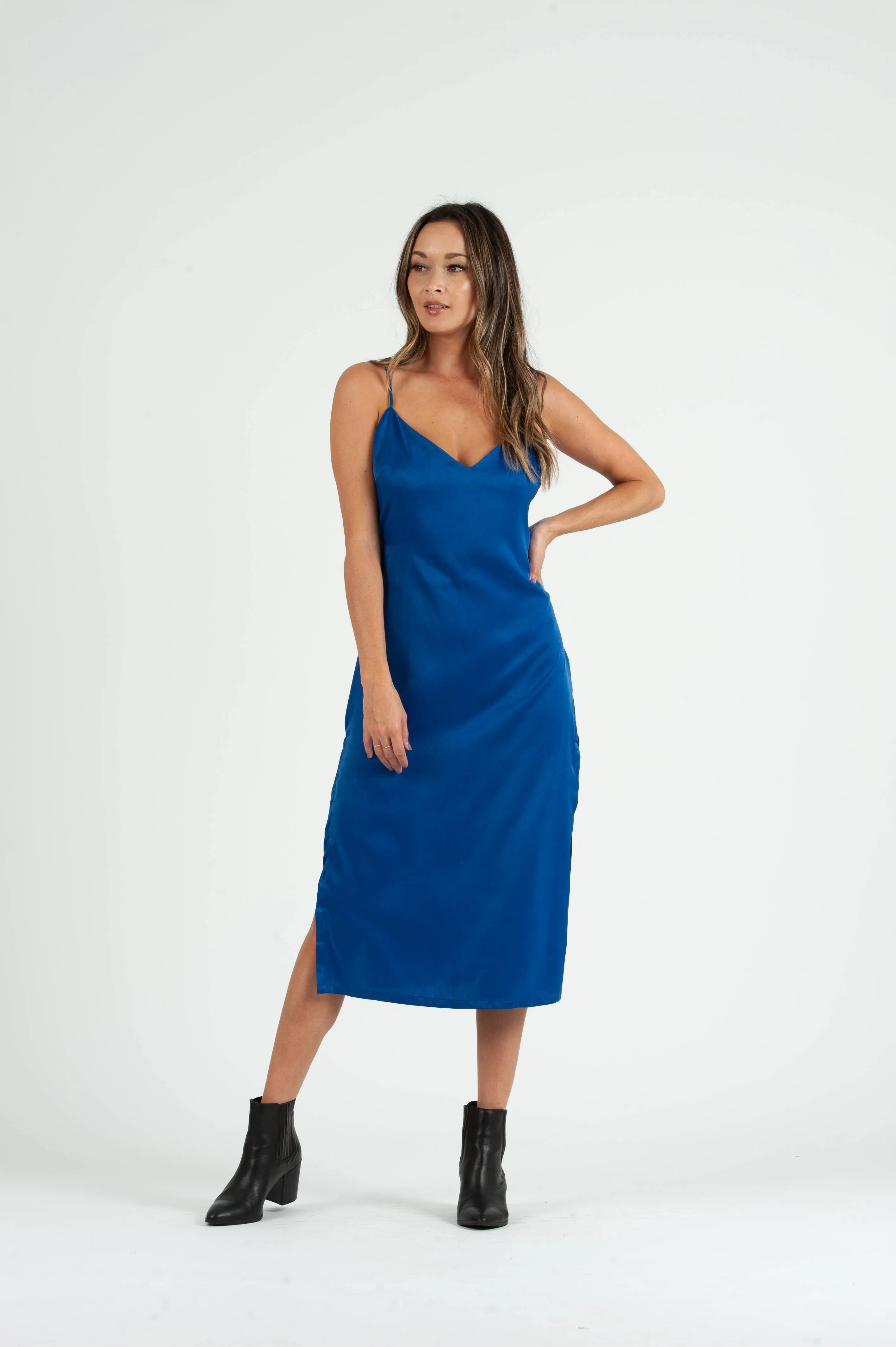 SIERRA SATIN TIE BACK DRESS-ROYAL BLUE sold by Lucca Couture product image thumbnail 3