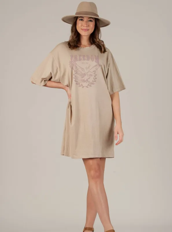FREEDOM T-SHIRT DRESS-NATURAL sold by Lucca Couture