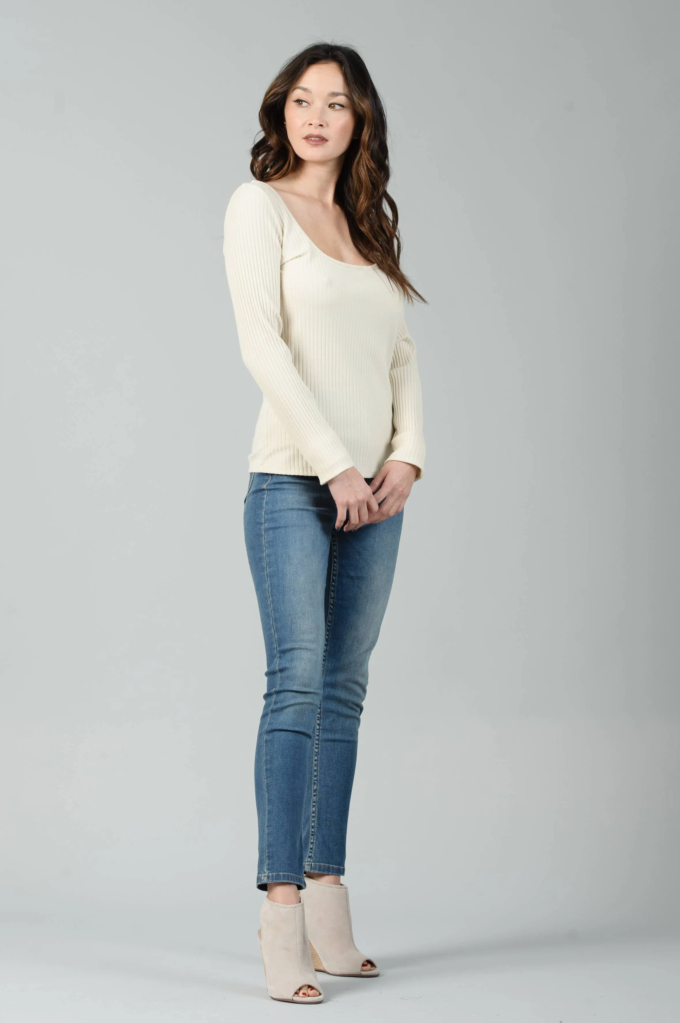 SQUARE KNIT LS RIBBED TOP-CREAM sold by Lucca Couture product image thumbnail 4