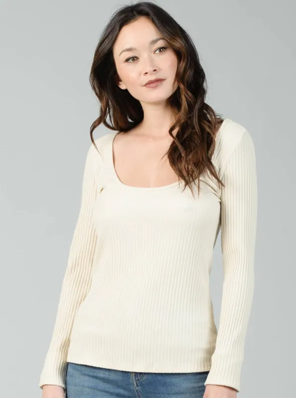 SQUARE KNIT LS RIBBED TOP-CREAM sold by Lucca Couture