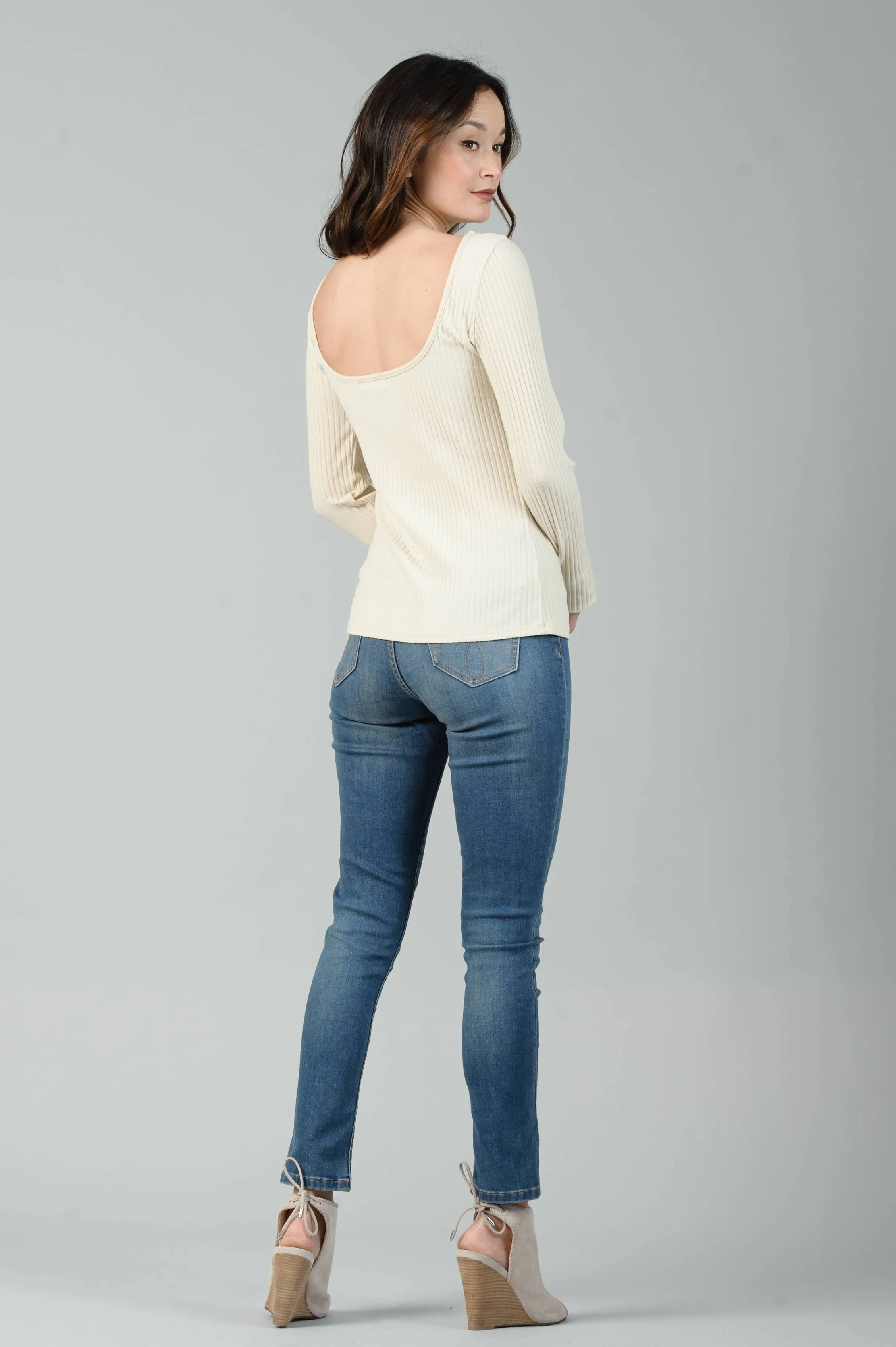 SQUARE KNIT LS RIBBED TOP-CREAM sold by Lucca Couture product image thumbnail 2