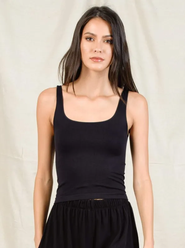 CAMMY SEAMLESS TANK-BLACK sold by Lucca Couture